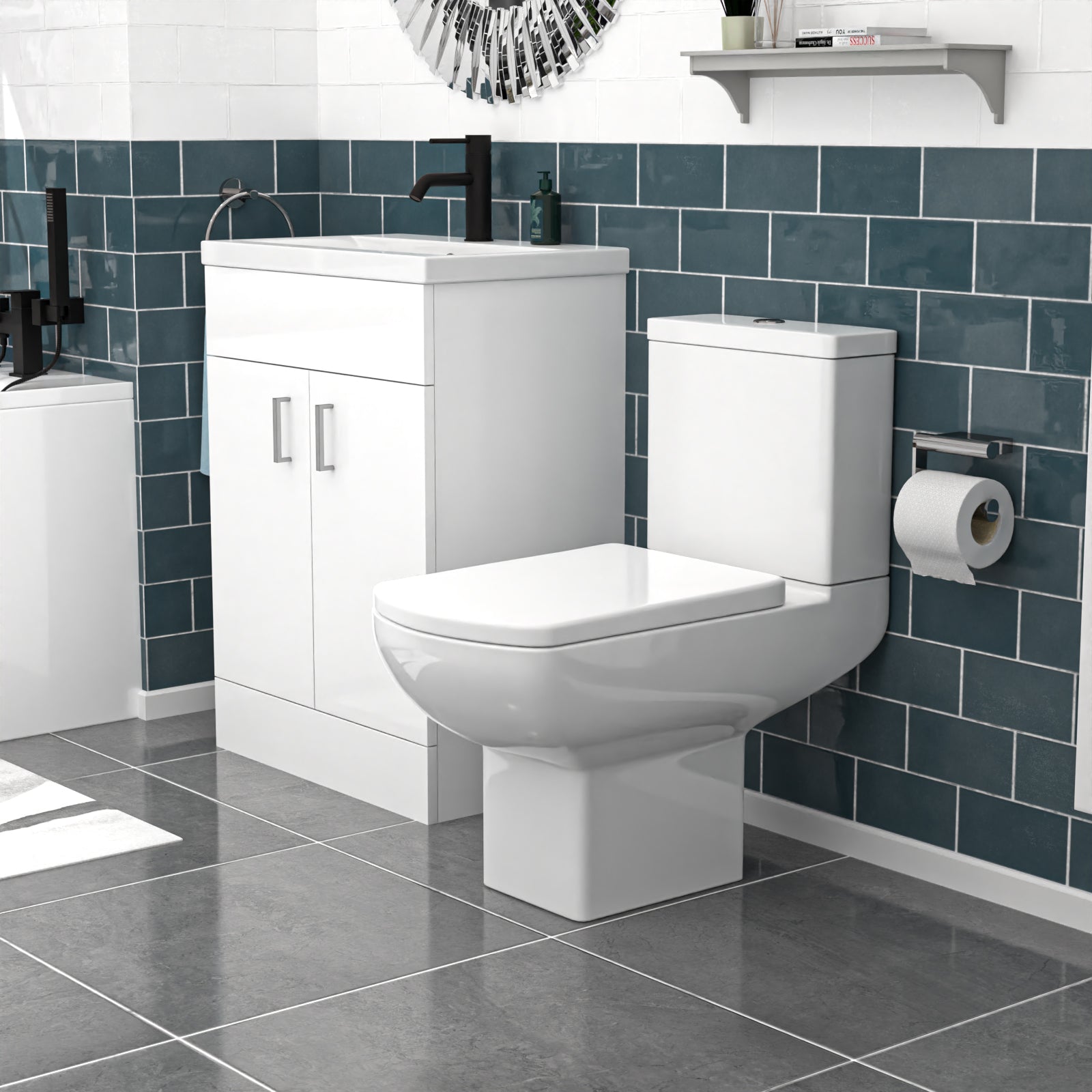 Nanuya 600mm White Basin Vanity & Square Rimless Close Coupled Toilet
