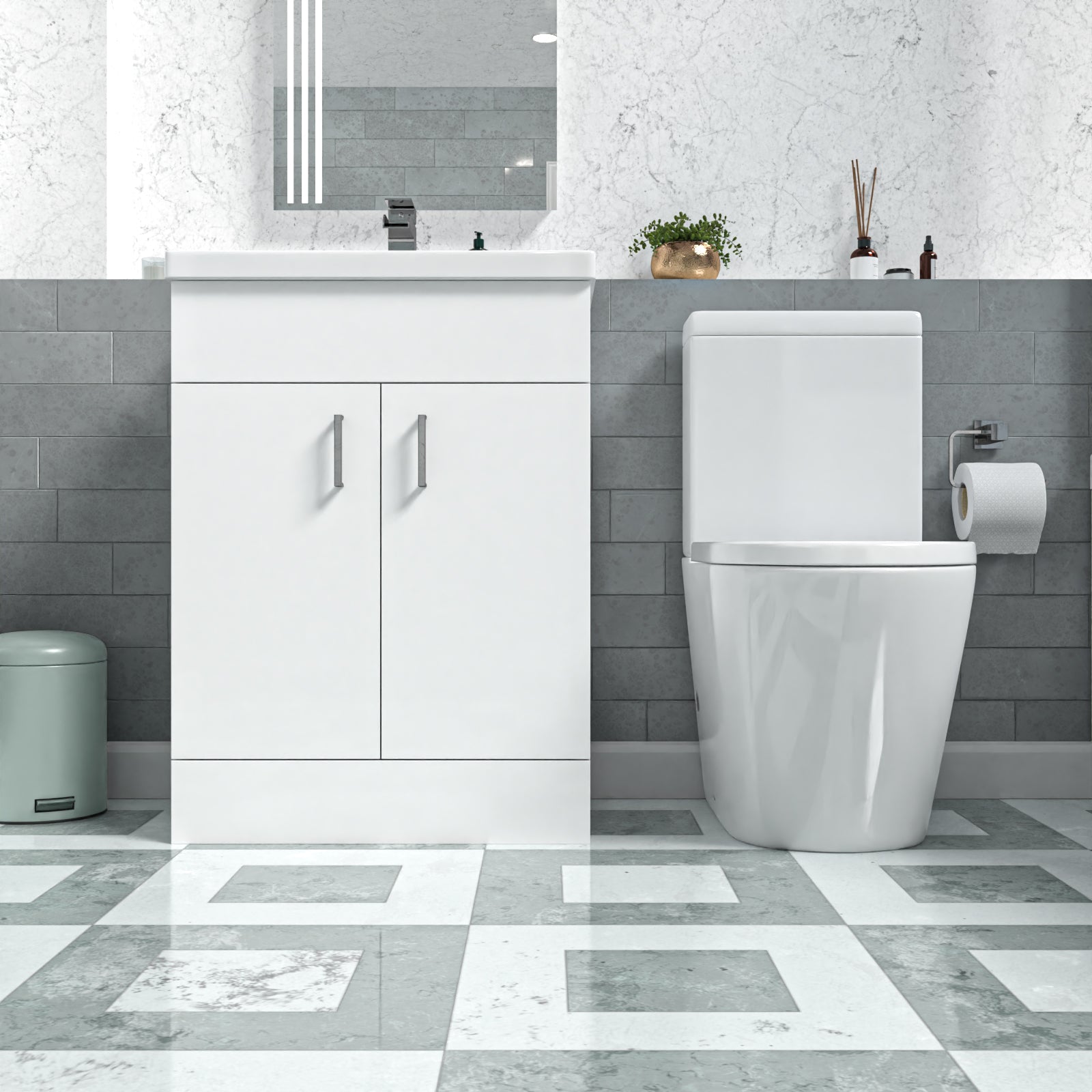 Nanuya White 600mm Basin Vanity Unit & Close Coupled Toilet