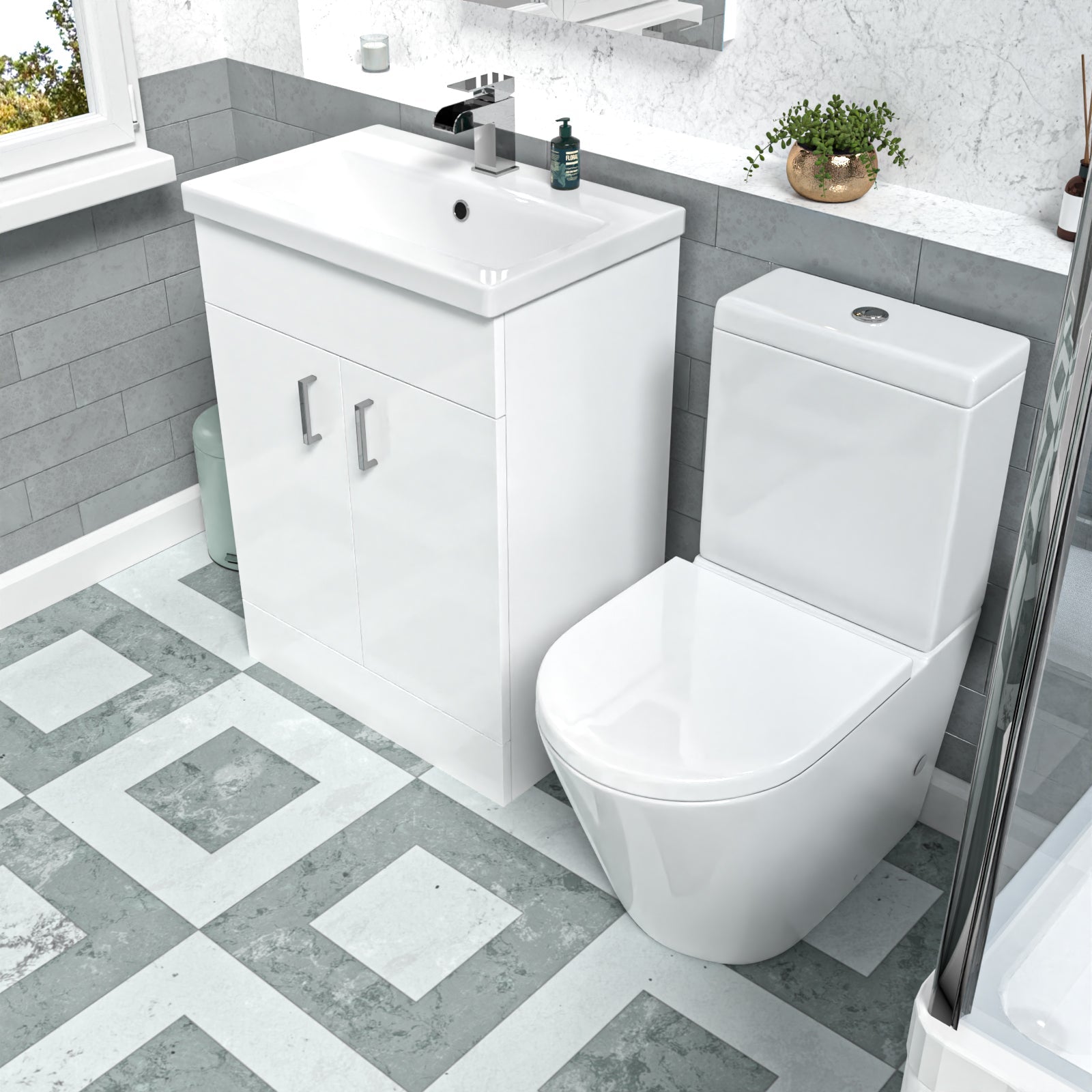 Nanuya White 600mm Basin Vanity Unit & Close Coupled Toilet