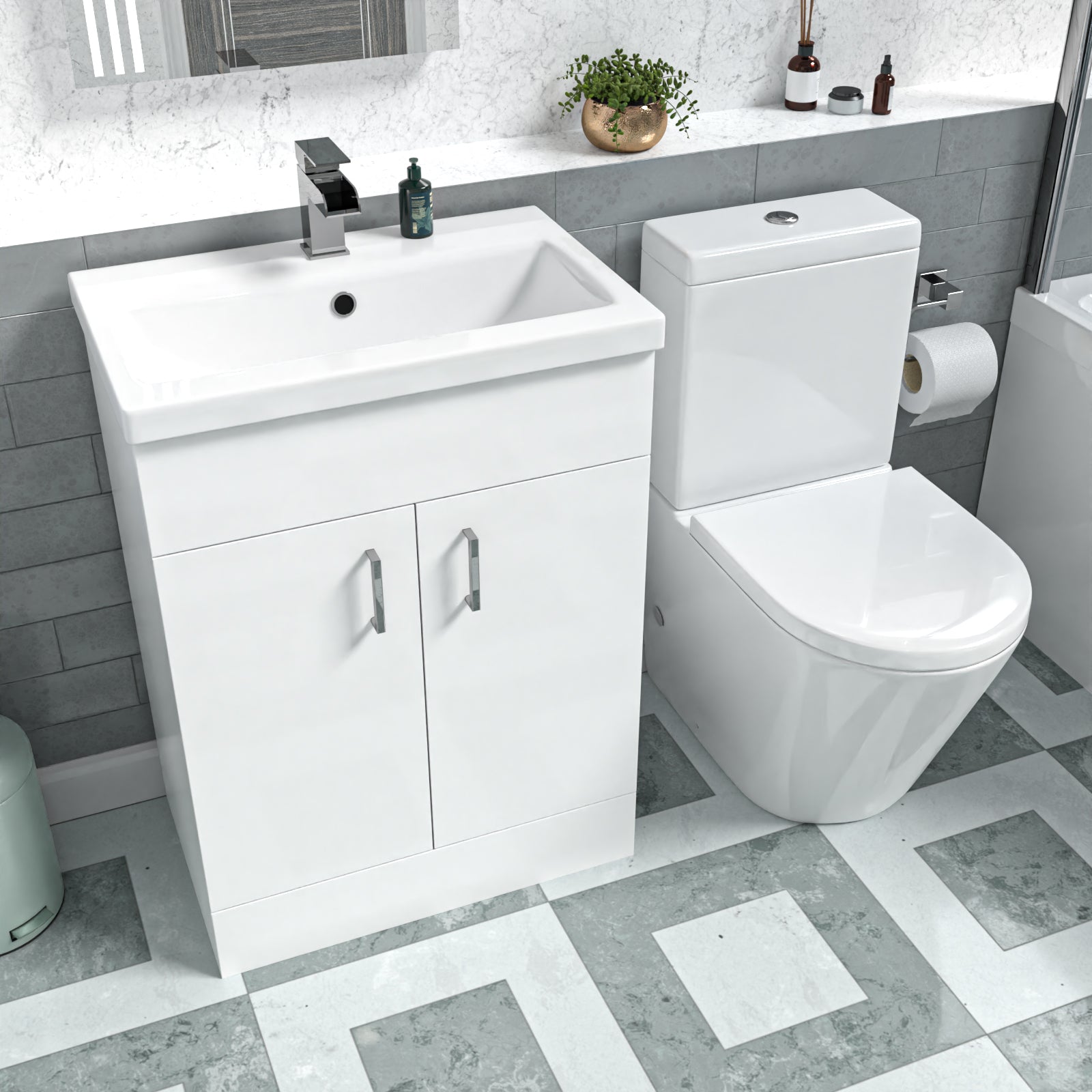 Nanuya White 600mm Basin Vanity Unit & Close Coupled Toilet