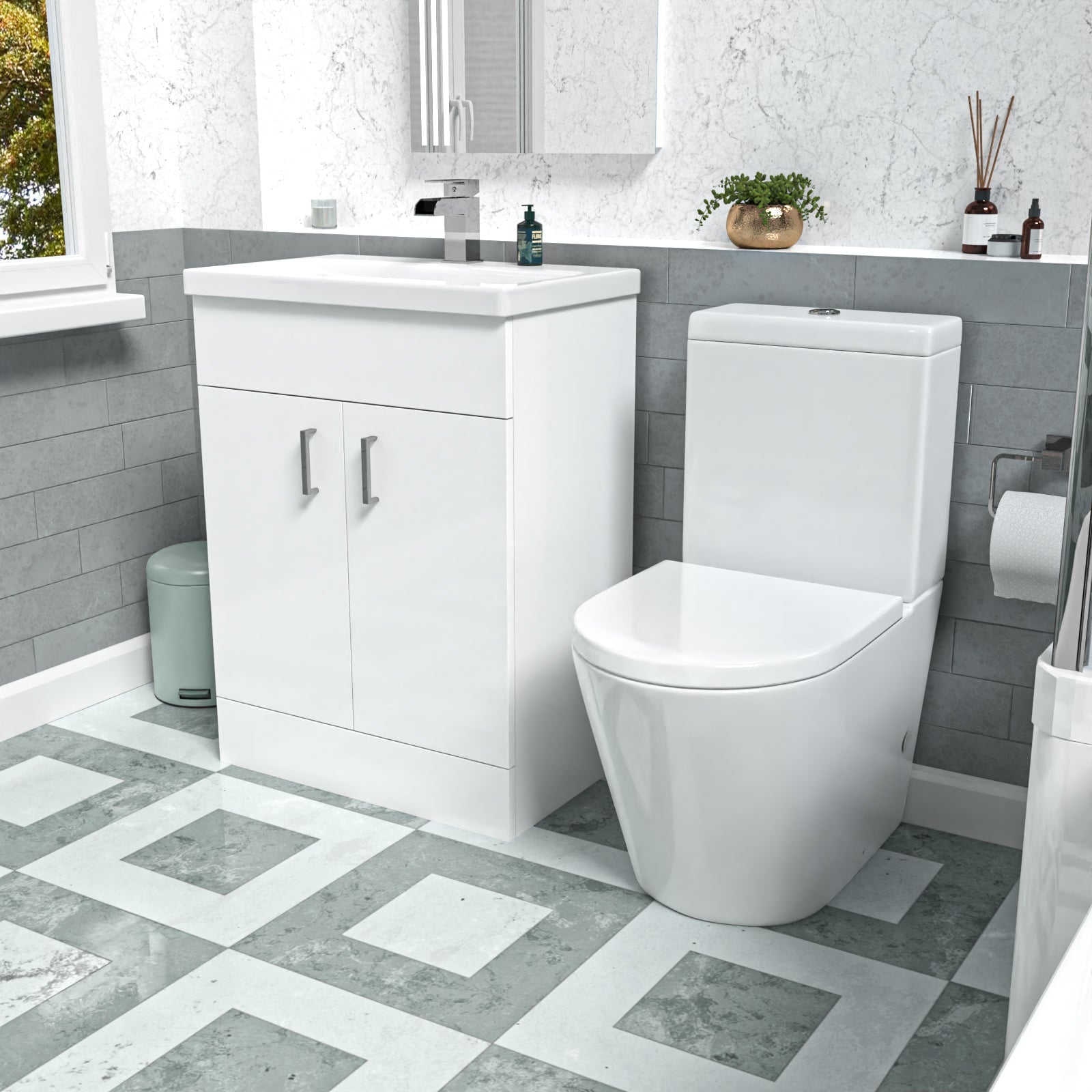 Nanuya White 600mm Basin Vanity Unit & Close Coupled Toilet
