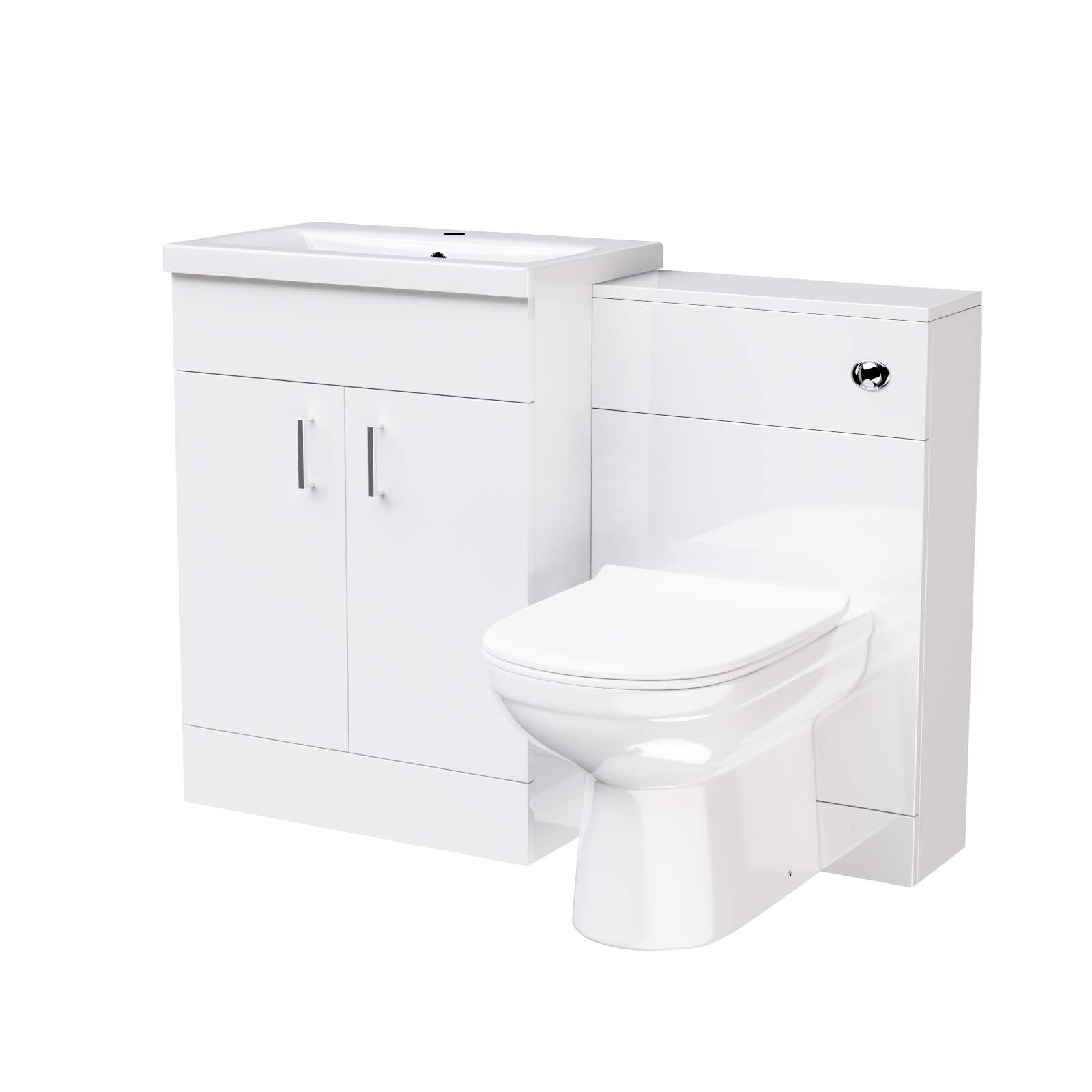 Nanuya White 600mm Basin Vanity & WC Unit & Back to Wall Toilet