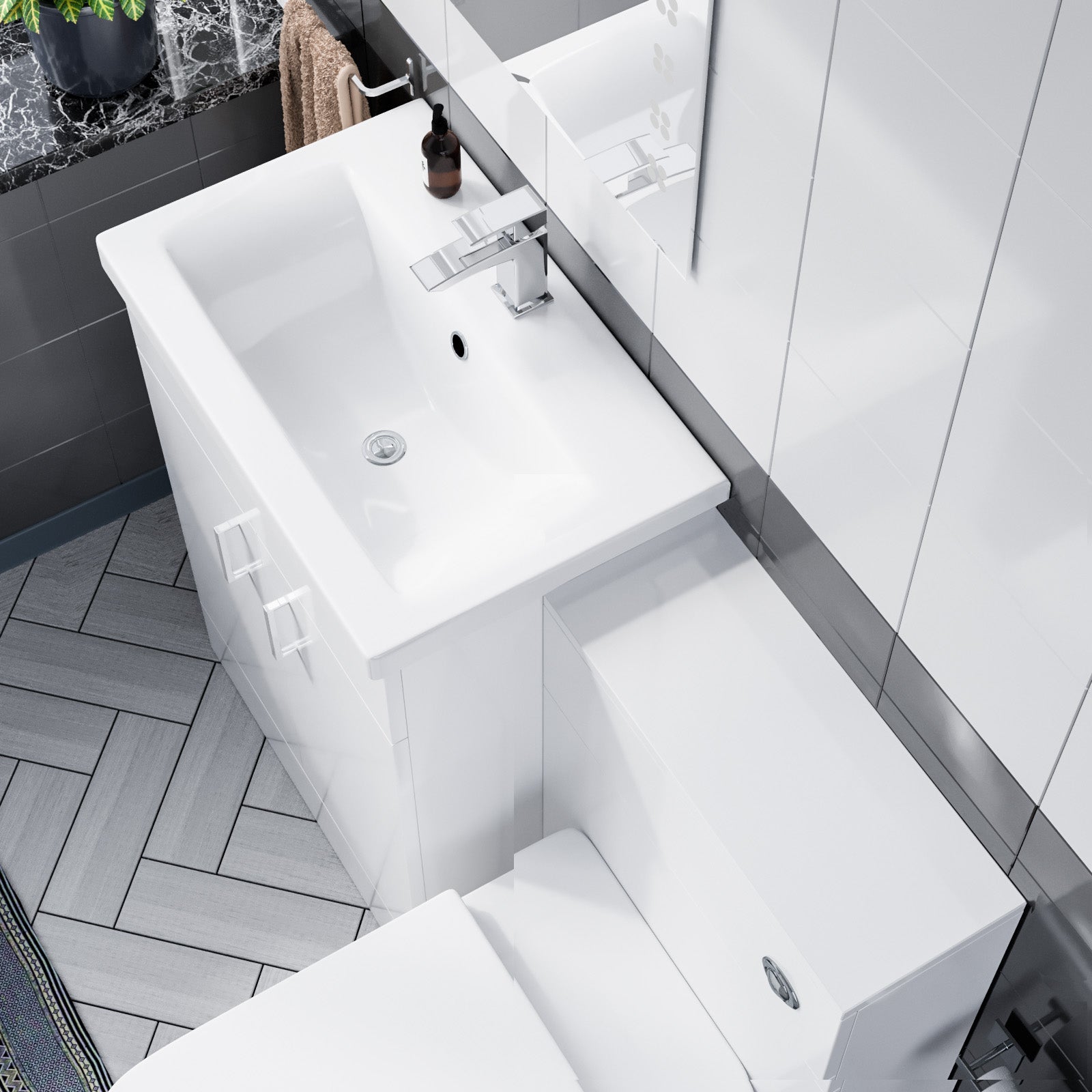 Nanuya 600 Floor Standing White Vanity, Ceramic Basin, BTW Toilet with UF Seat & WC Unit