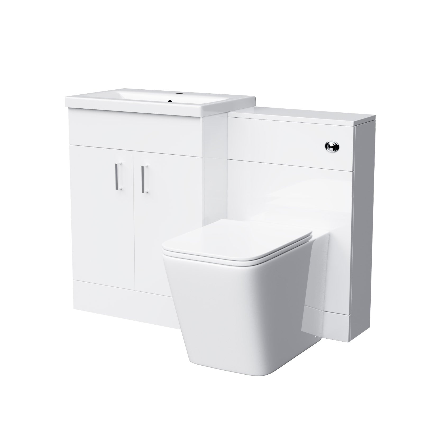 Nanuya 600 Floor Standing White Vanity, Ceramic Basin, BTW Toilet with UF Seat & WC Unit