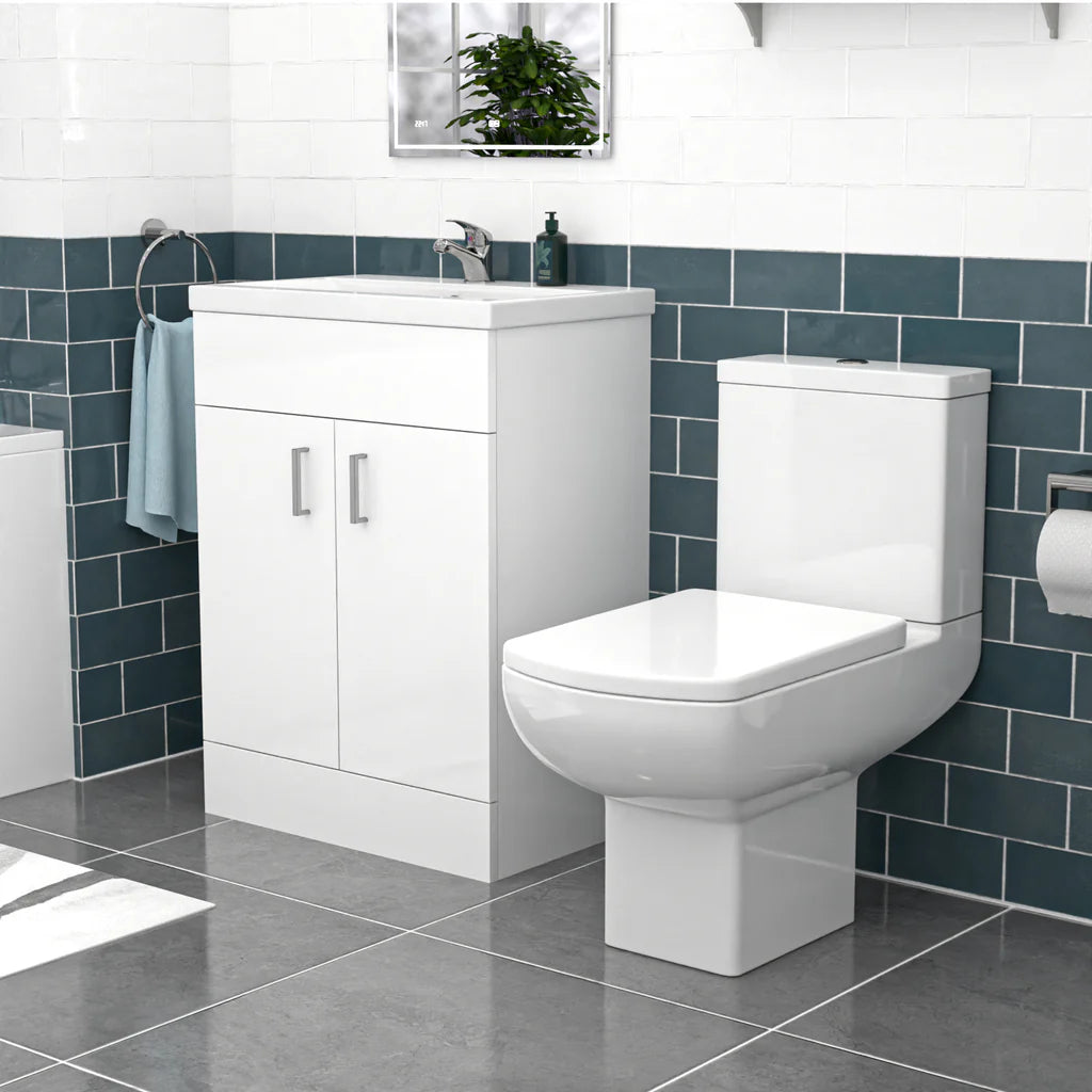 Nanuya 600mm White Basin Vanity & Square Rimless Close Coupled Toilet