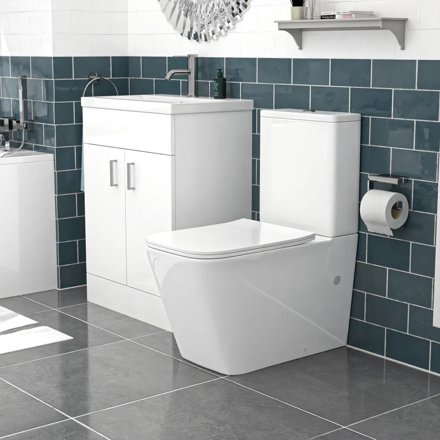 Nanuya 600mm White Basin Vanity & Rimless Square Close Coupled Toilet