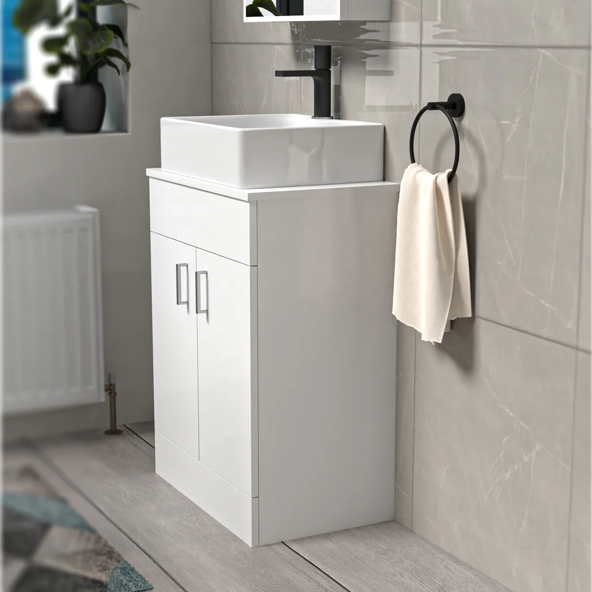 Onken 600mm White Vanity Cabinet And Rectangle Counter Top Basin Sink Unit
