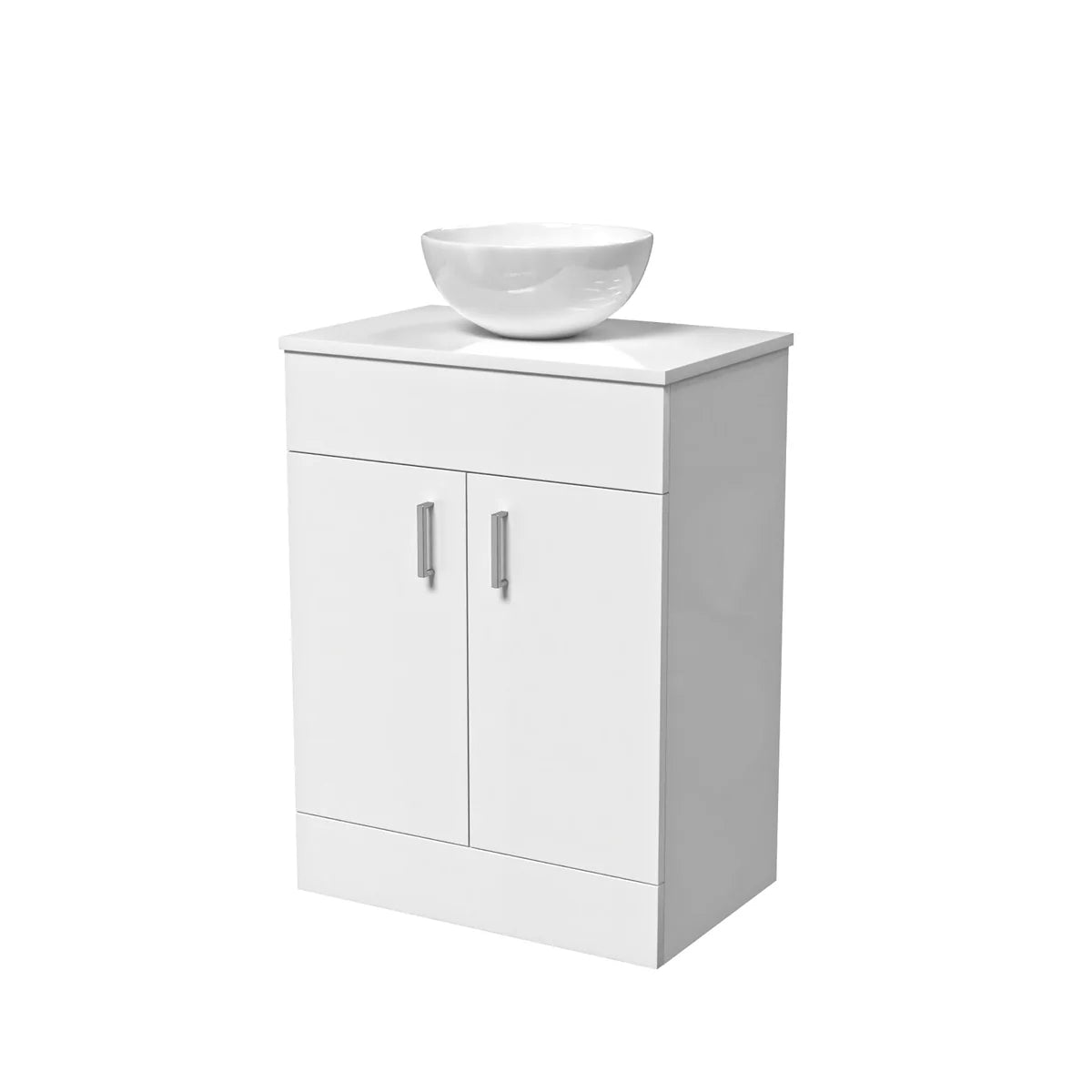 Nanuya White 600mm Bathroom Doors Vanity Unit Rounded Rectangle Basin