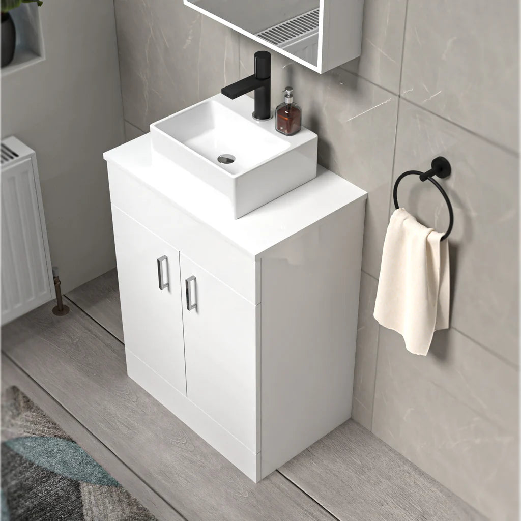 Nanuya White 600mm Bathroom Doors Vanity Unit Rectangle Basin