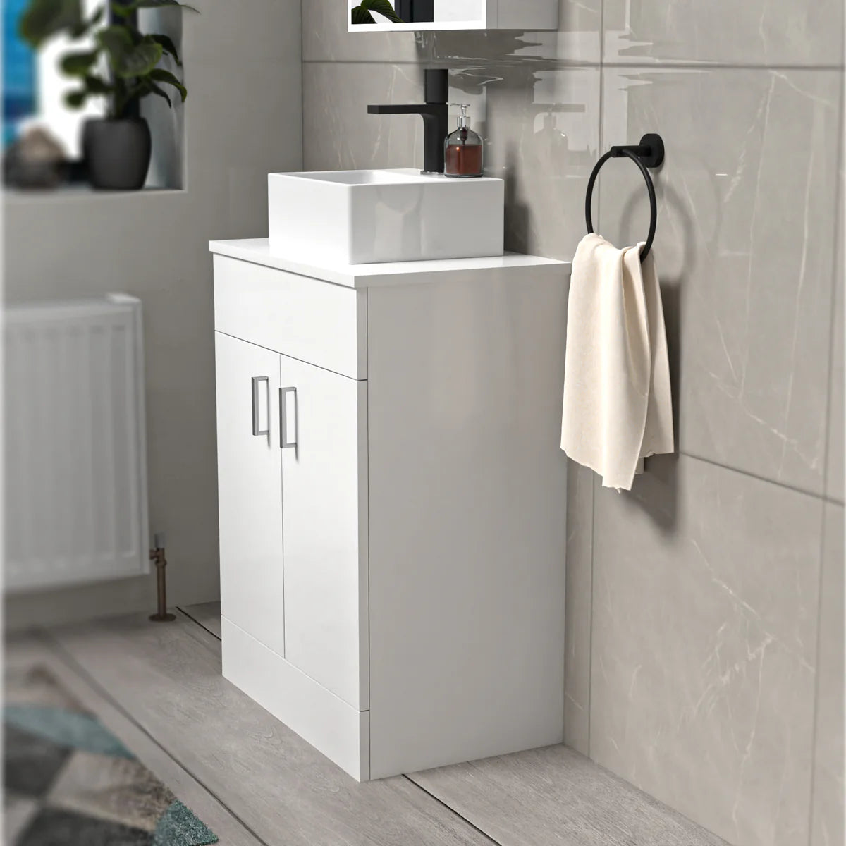 Nanuya White 600mm Bathroom Doors Vanity Unit Rectangle Basin