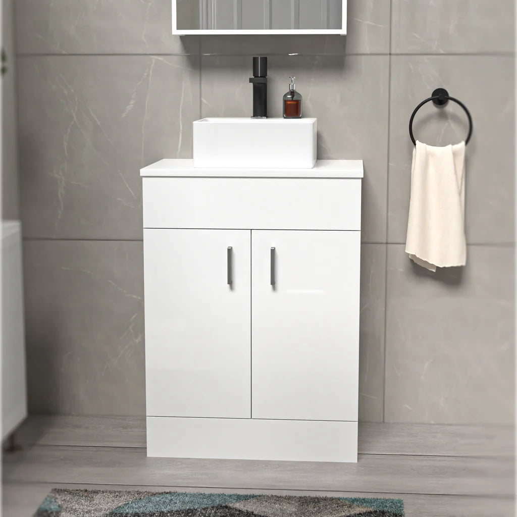 Nanuya White 600mm Bathroom Doors Vanity Unit Rectangle Basin
