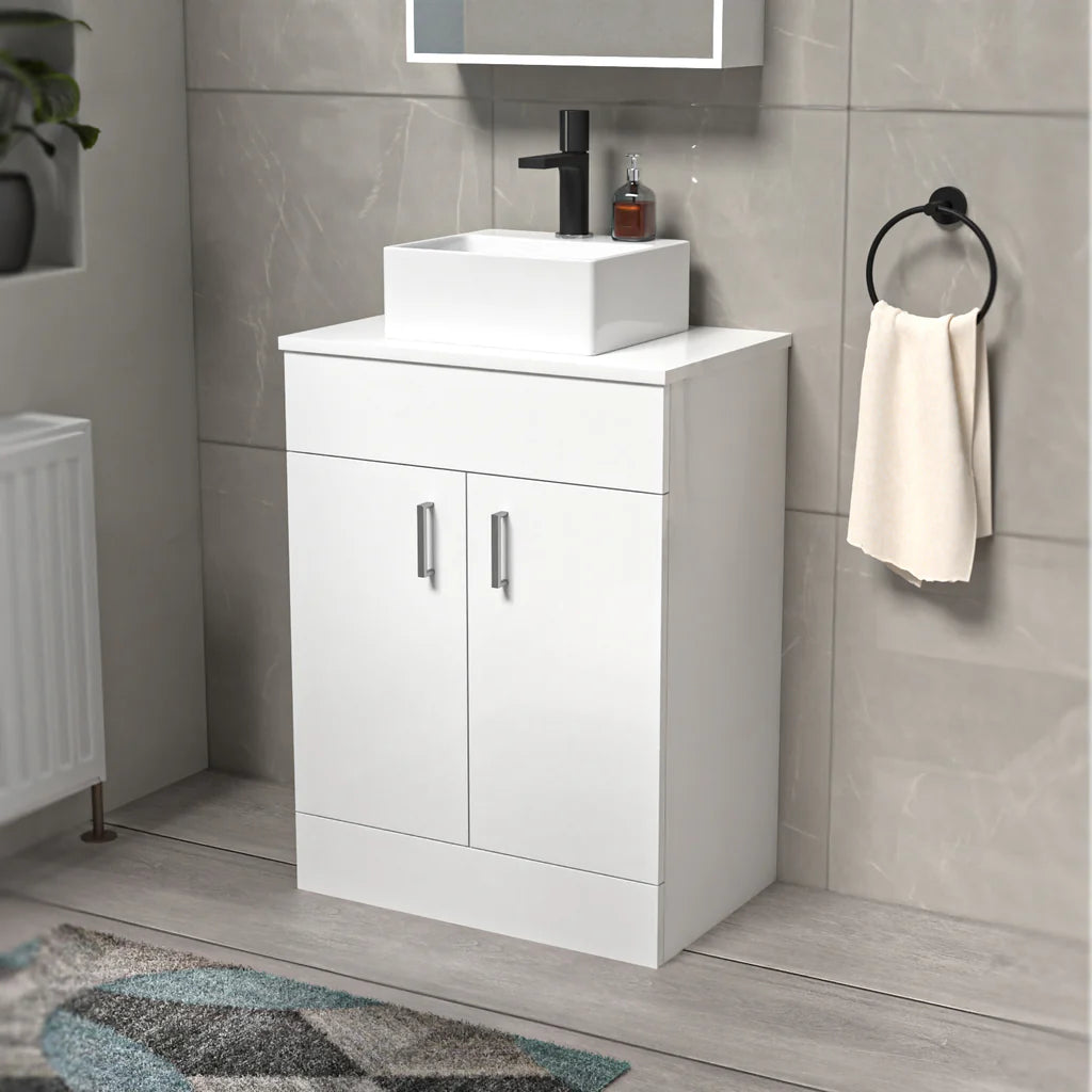 Nanuya White 600mm Bathroom Doors Vanity Unit Rectangle Basin