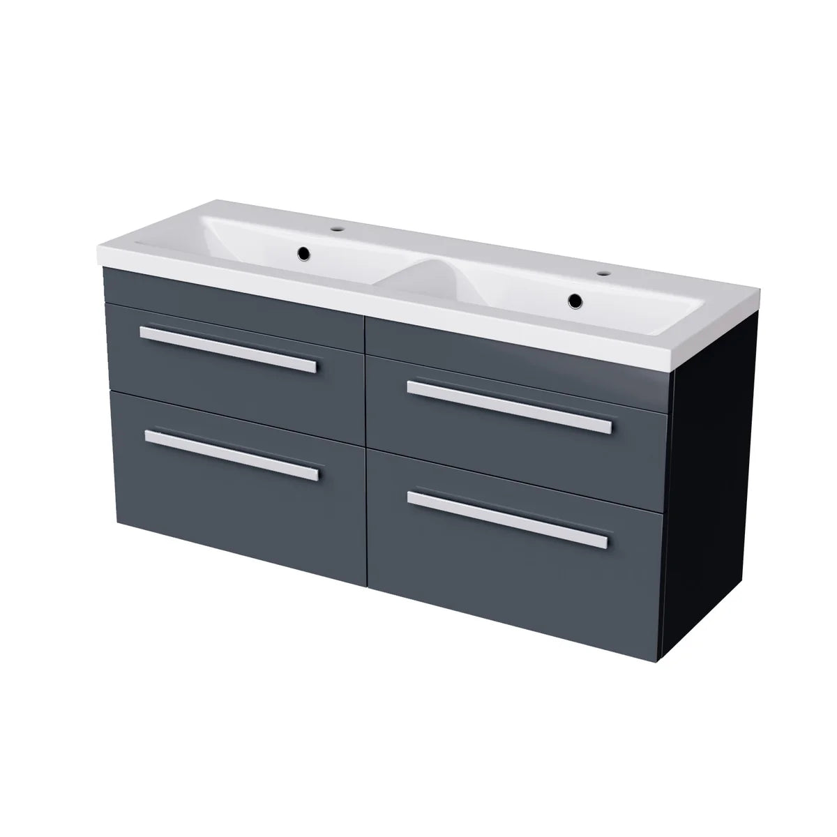 Set of 2 Wall Hung 600mm Drawers Cabinet with Mid Edge Twin Basin - Anthracite