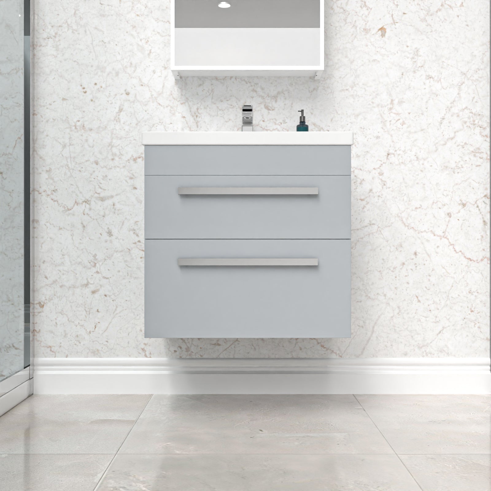 Nanuya 600mm Matte Grey Wall Hung Drawers Vanity Cabinet & Ceramic Basin Sink