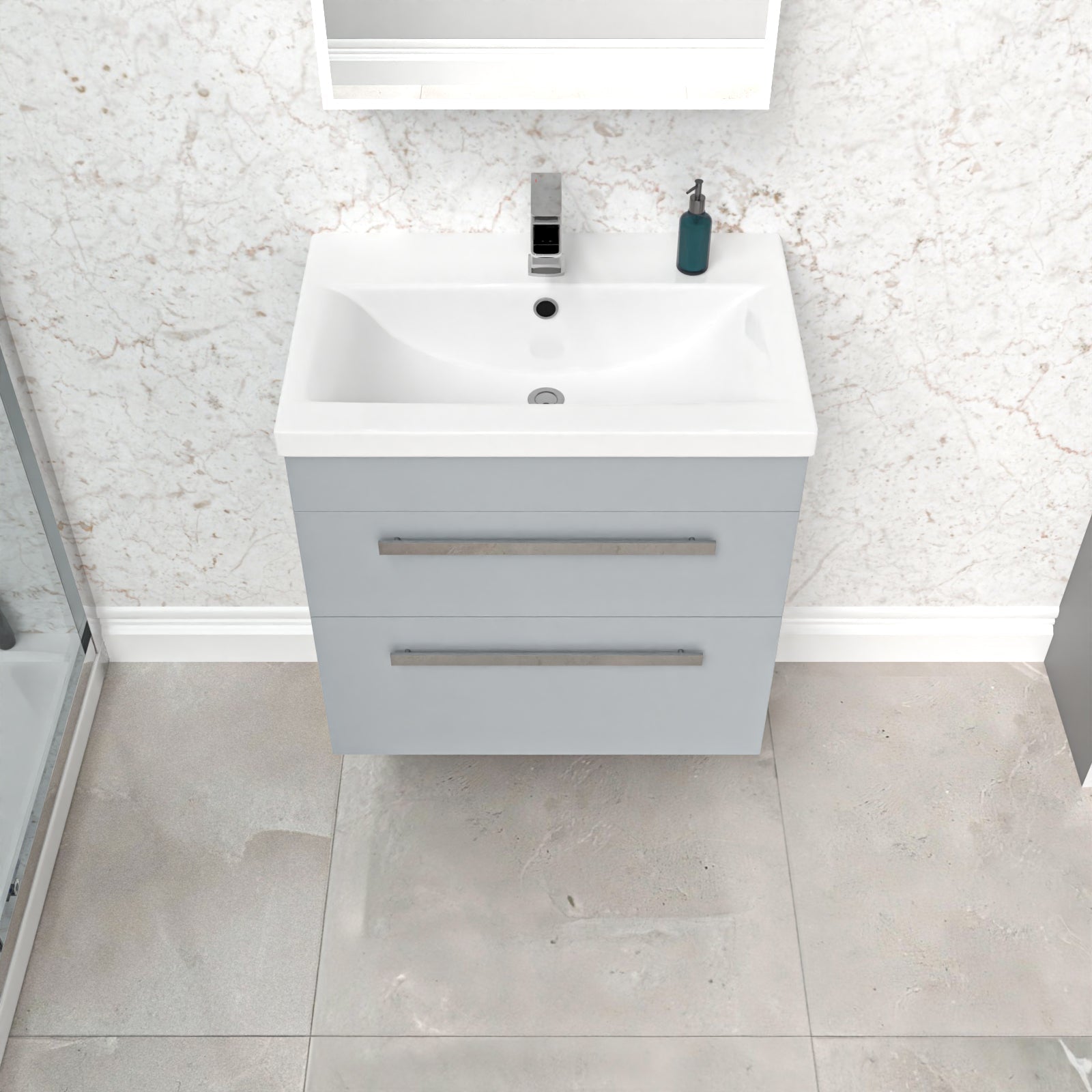 Nanuya 600mm Matte Grey Wall Hung Drawers Vanity Cabinet & Ceramic Basin Sink