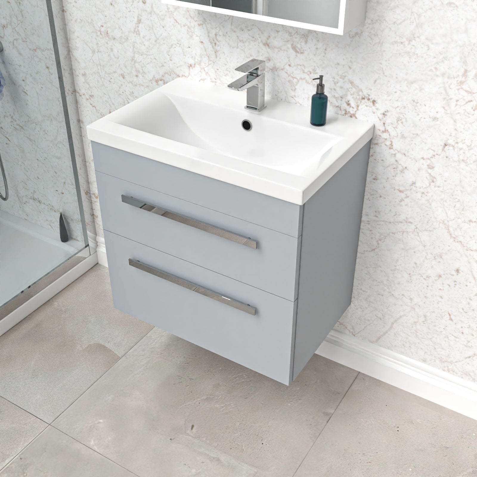 Nanuya 600mm Matte Grey Wall Hung Drawers Vanity Cabinet & Ceramic Basin Sink