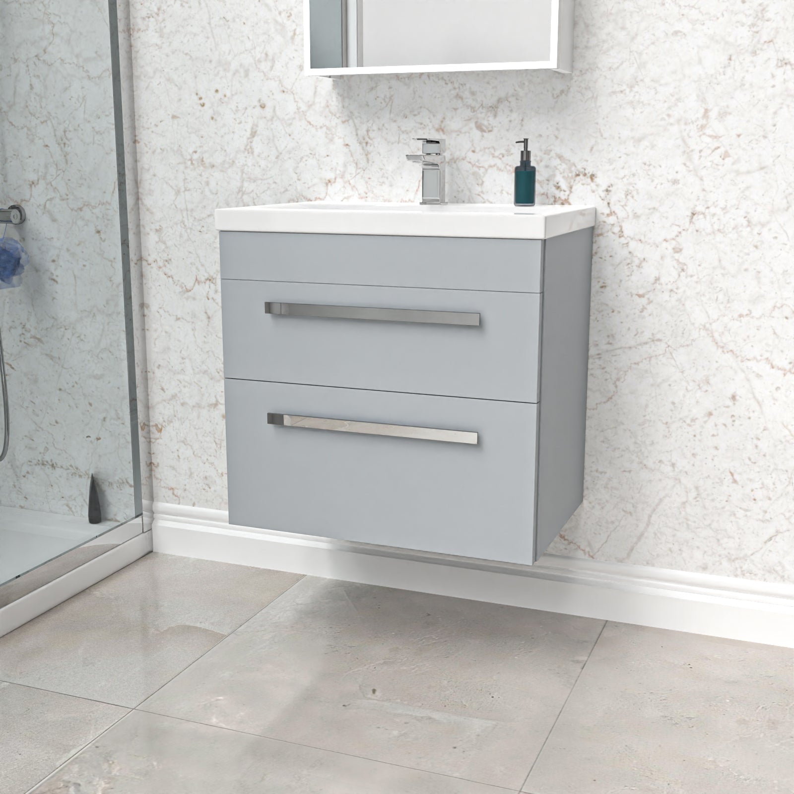 Nanuya 600mm Matte Grey Wall Hung Drawers Vanity Cabinet & Ceramic Basin Sink