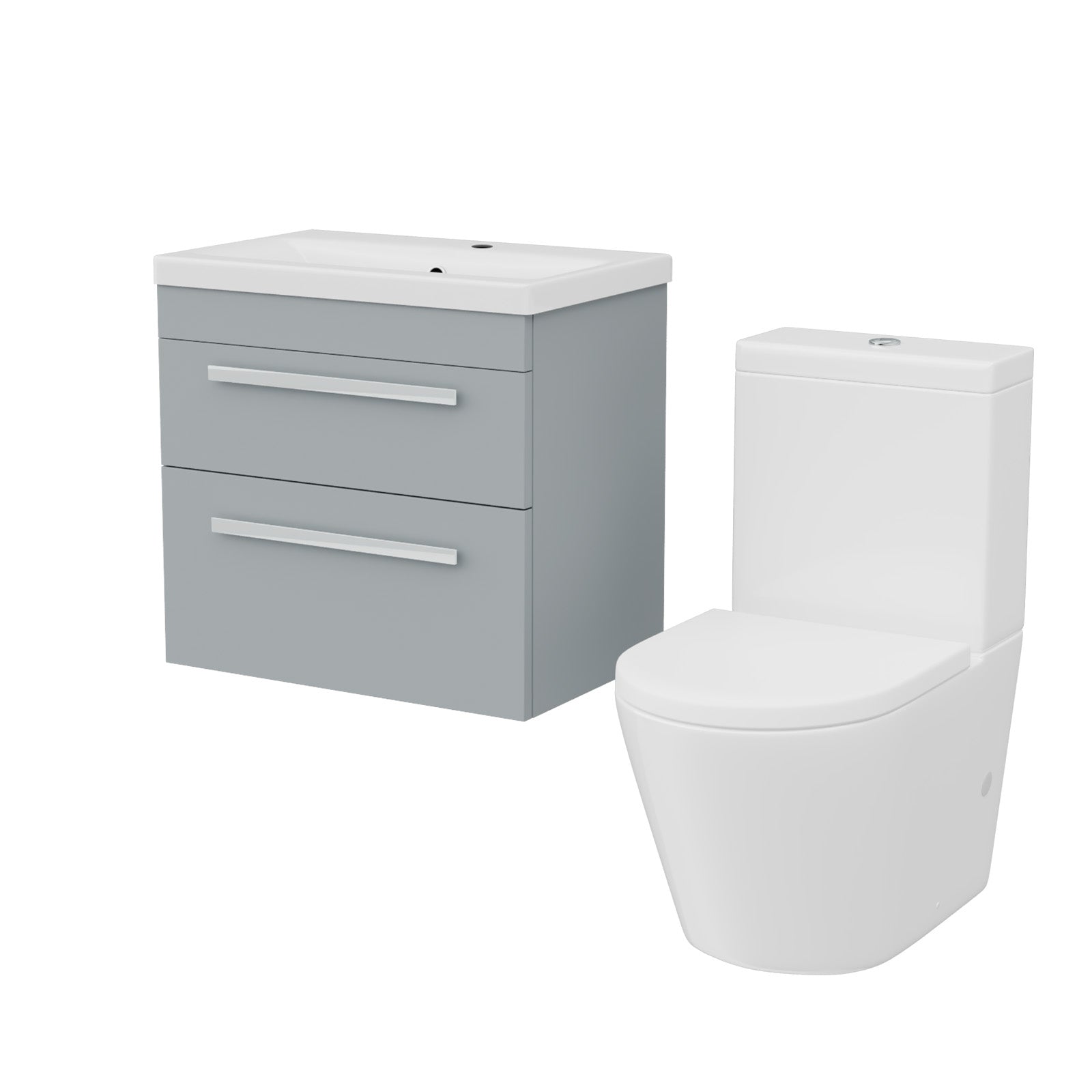 Nanuya Matte Grey 600mm Wall Hung 2 Drawer Vanity Cabinet Unit & Close Coupled Toilet