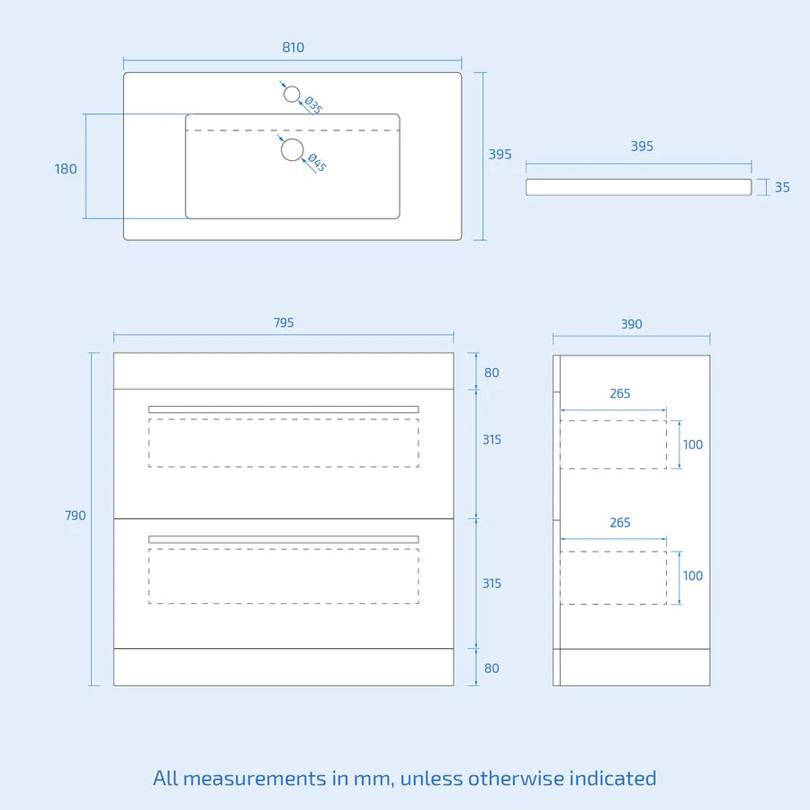 Nanuya 800mm Dark Grey Drawers Basin Vanity Unit Square Close Coupled Toilet