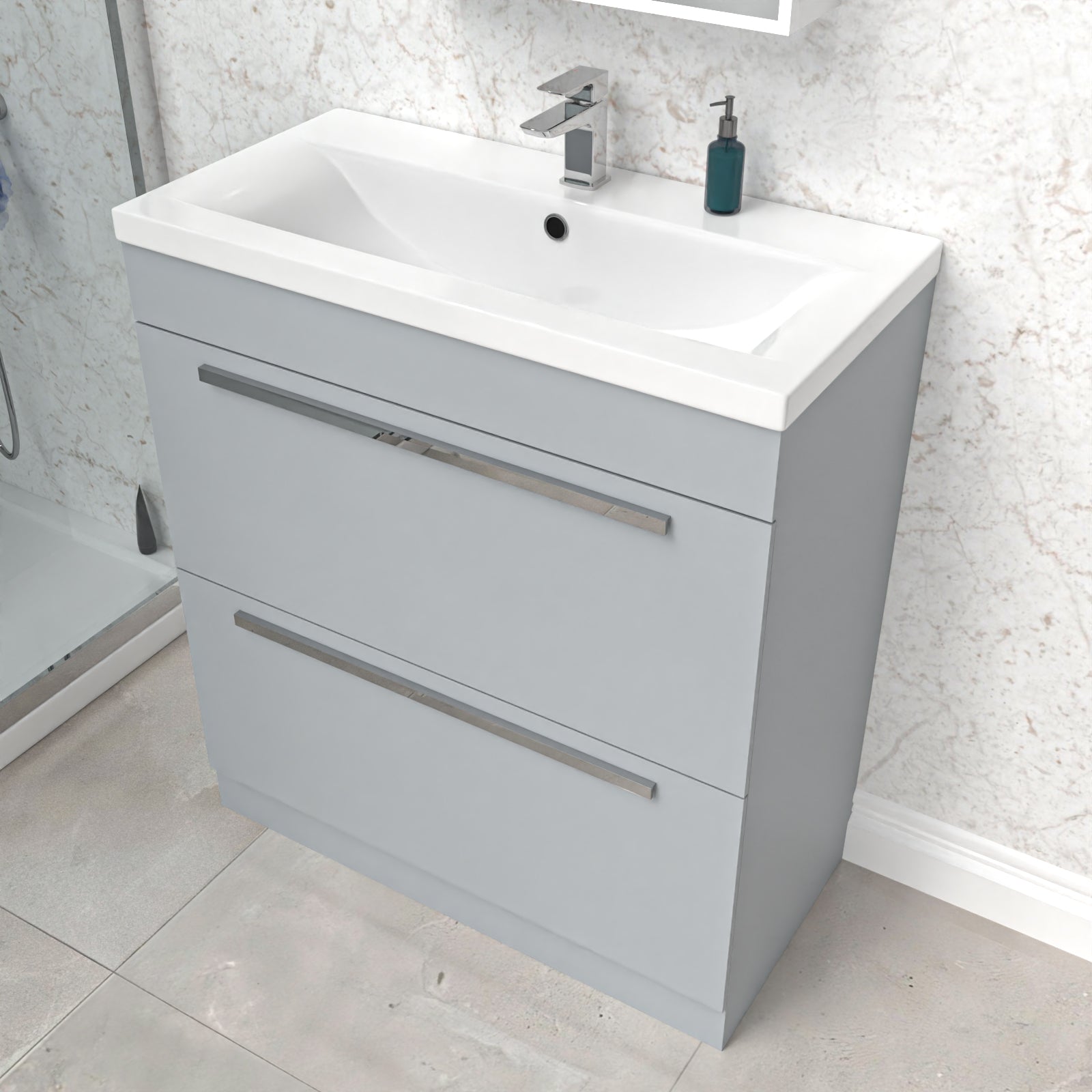 Nanuya 800mm Matte Grey 2 Drawers Basin Vanity Unit