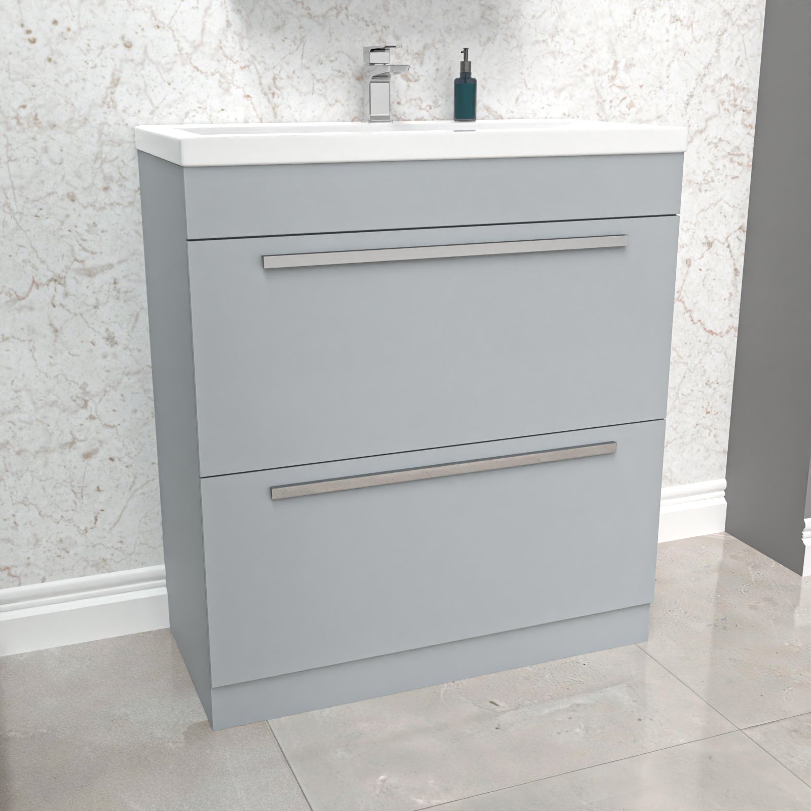 Nanuya 800mm Matte Grey 2 Drawers Basin Vanity Unit