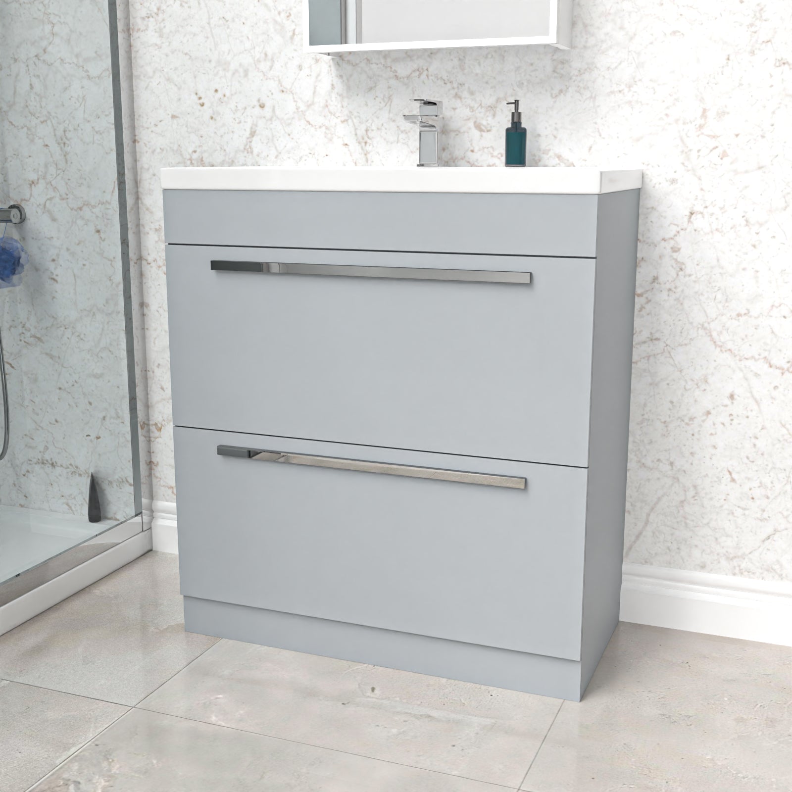 Nanuya 800mm Matte Grey 2 Drawers Basin Vanity Unit