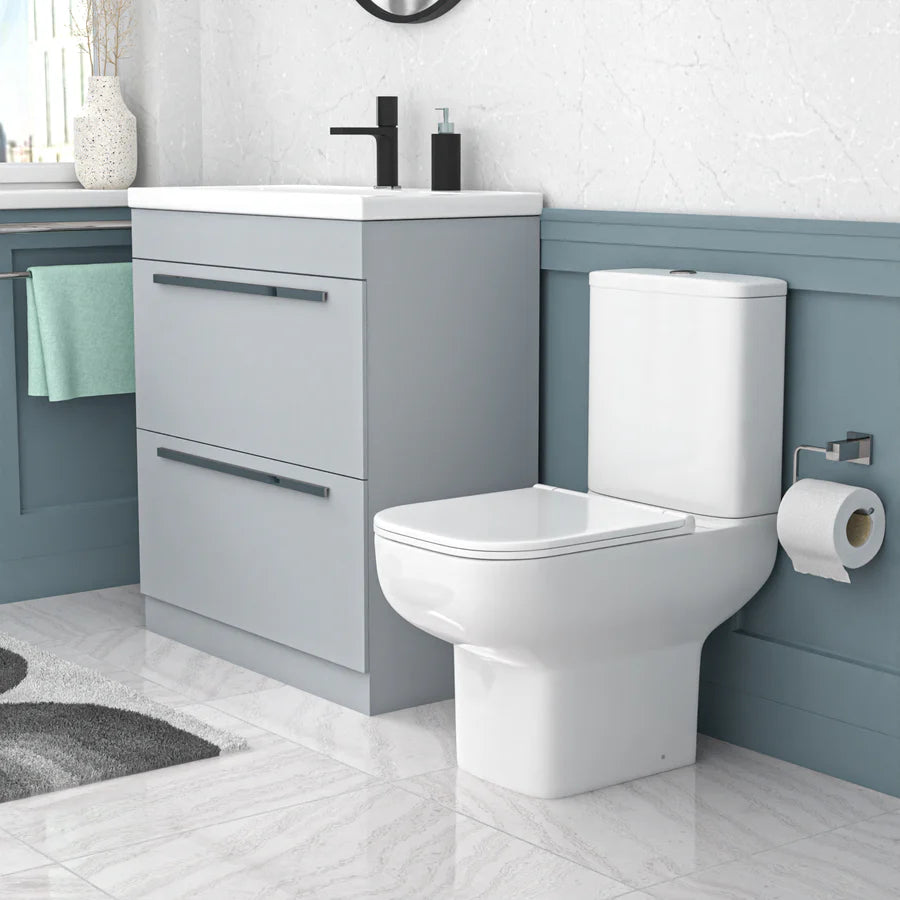 Nanuya 800mm Dark Grey Drawers Basin Vanity Unit Square Close Coupled Toilet