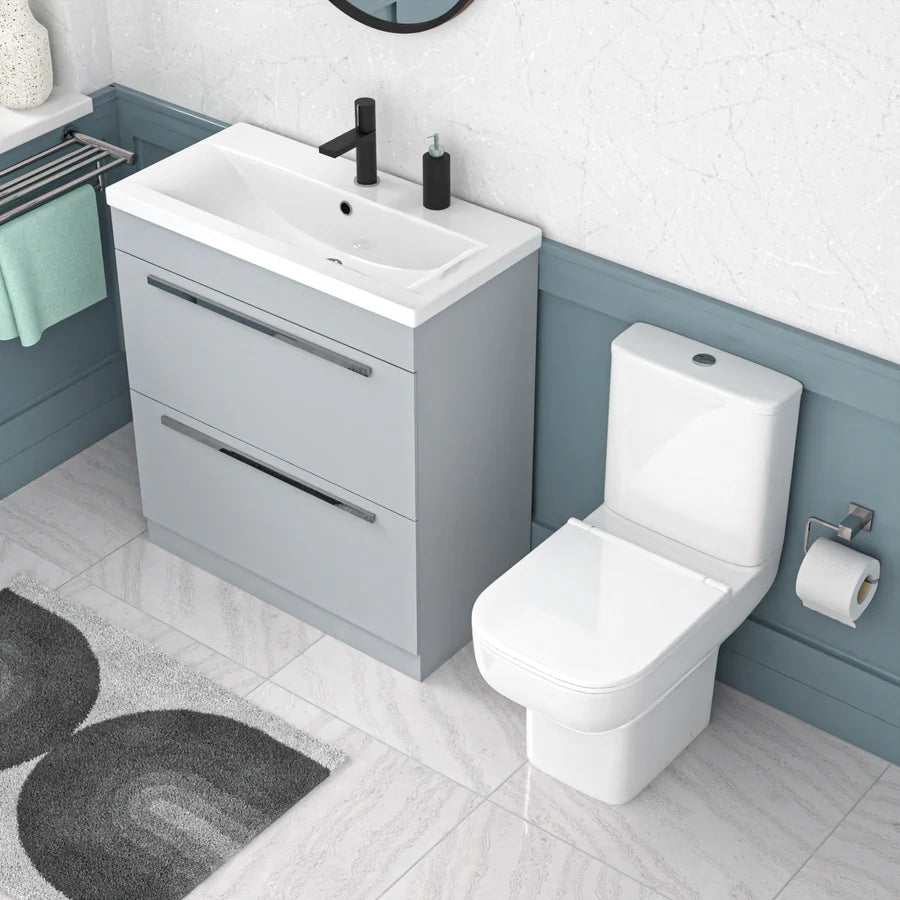 Nanuya 800mm Dark Grey Drawers Basin Vanity Unit Square Close Coupled Toilet