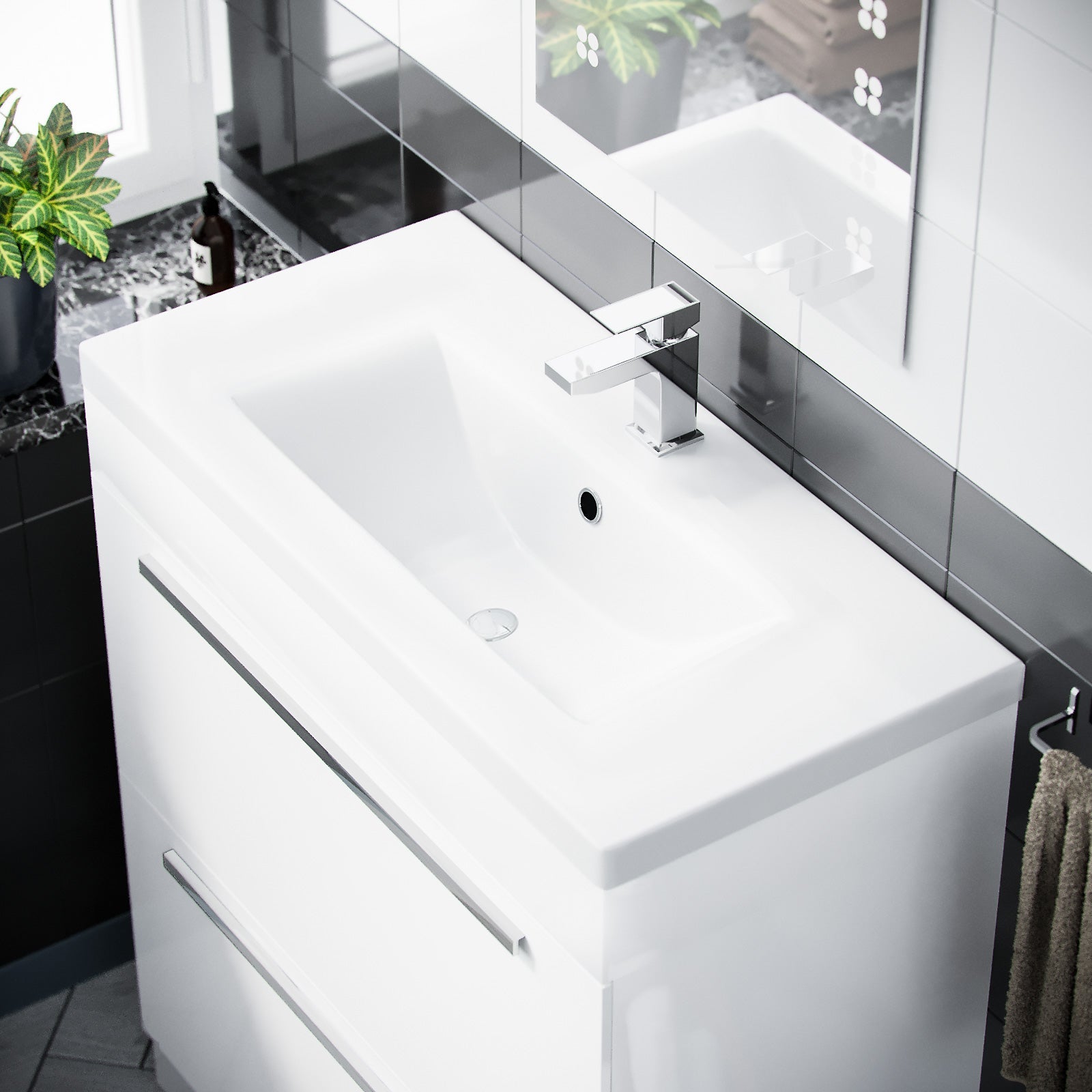 Nanuya 800mm Cloakroom White Basin 2 Drawer Vanity Cabinet