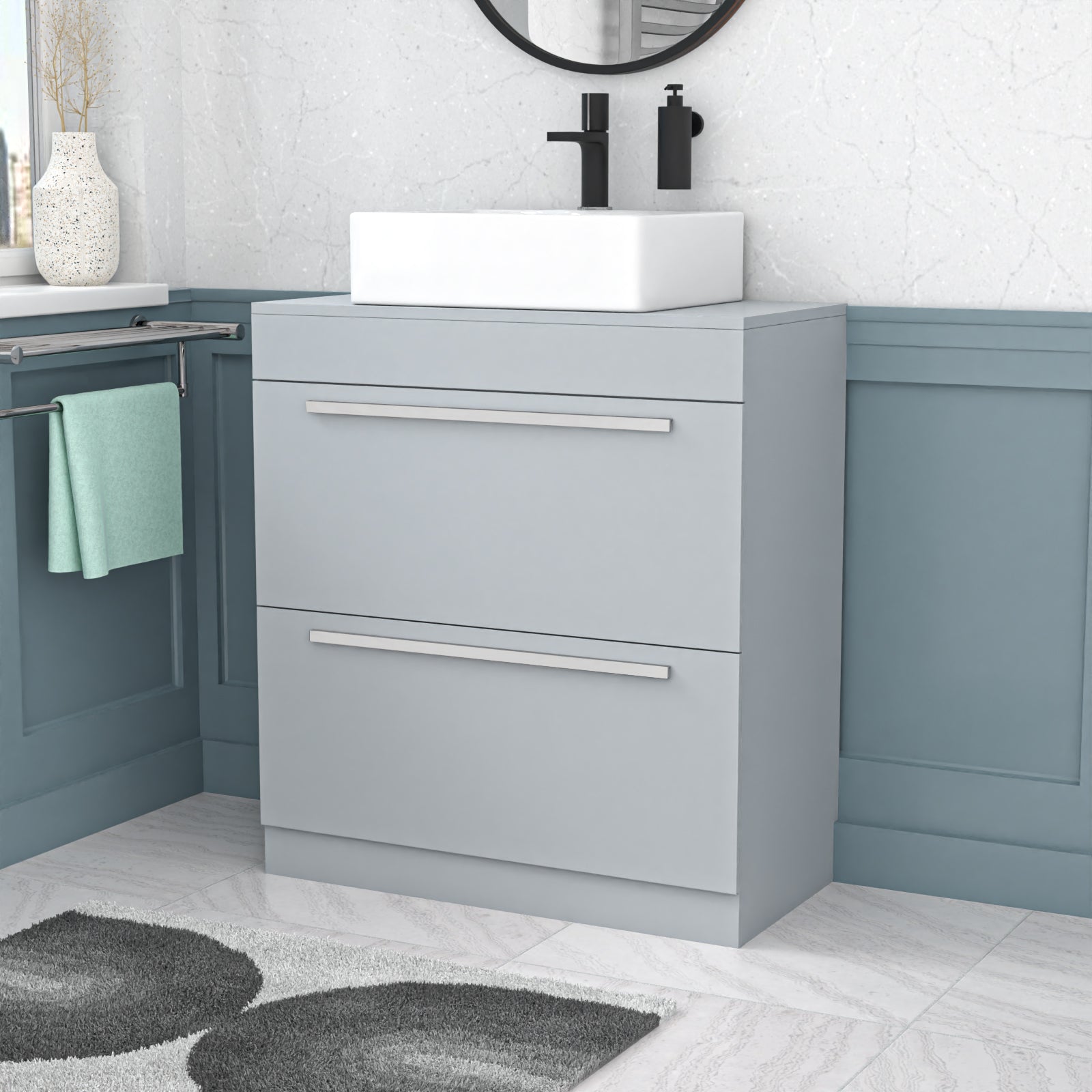 Nanuya Matte Grey 800mm Vanity Cabinet And Rectangle Counter Top Basin Sink