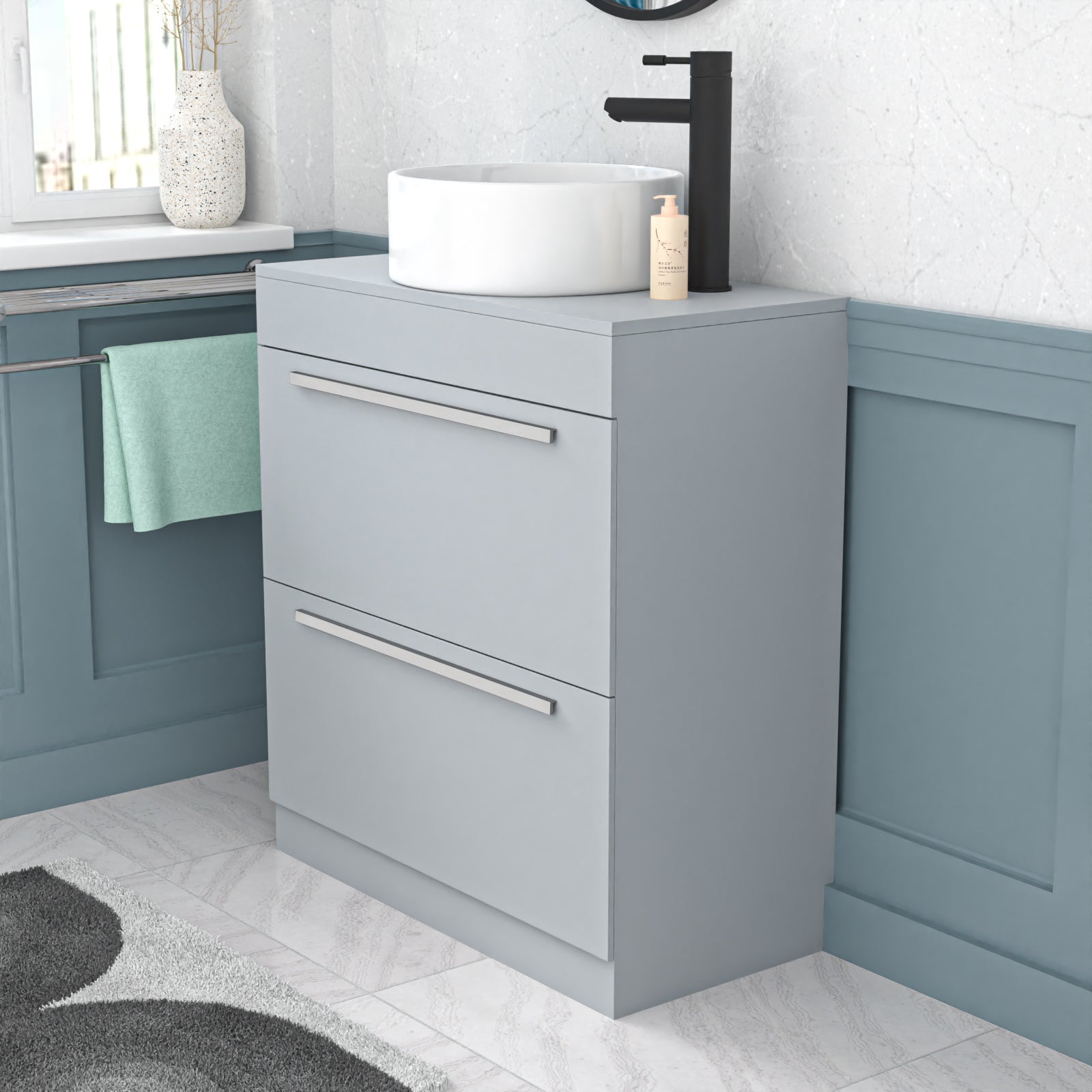 Nanuya Matte Grey 800mm Vanity Cabinet & Round Counter Top Basin Sink