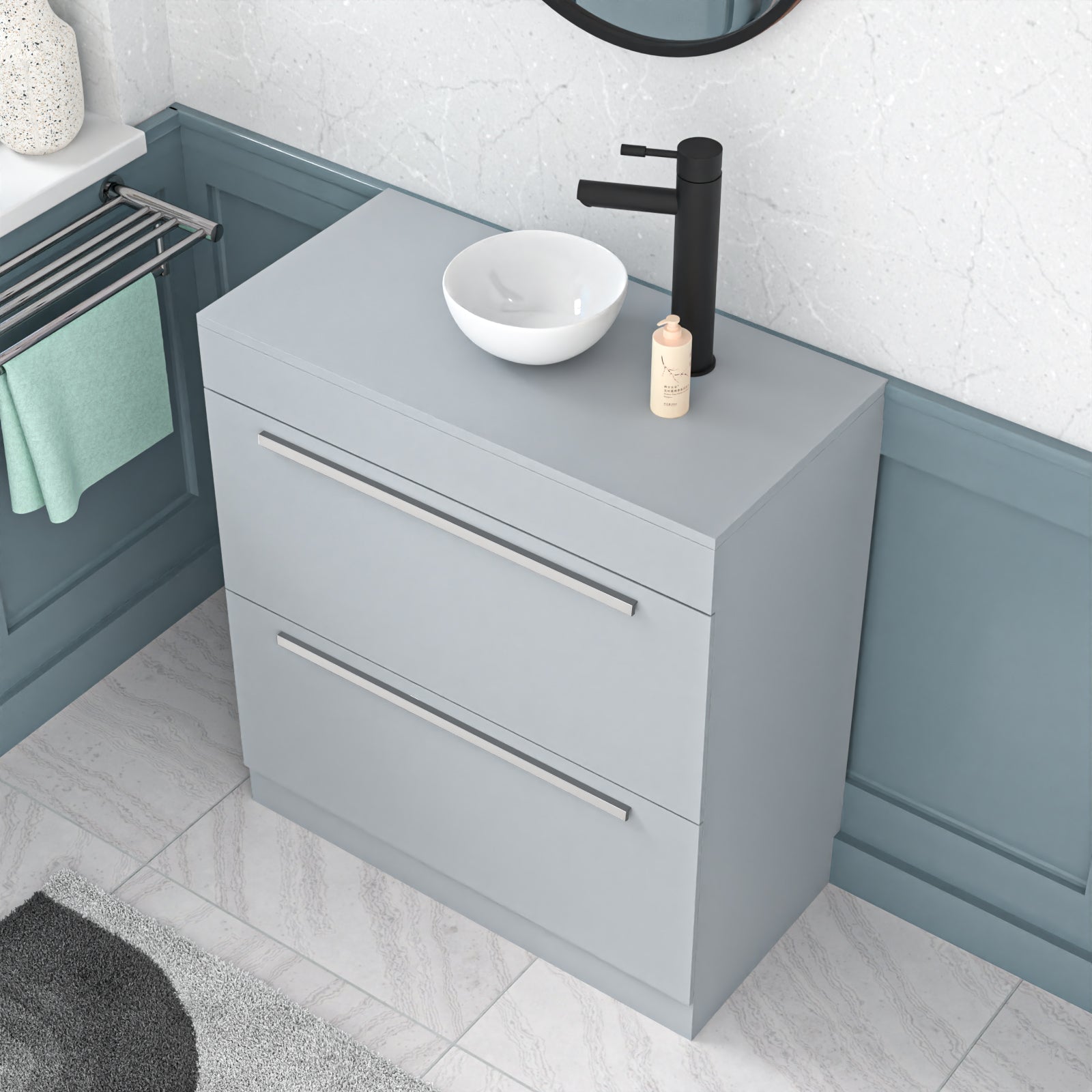 Nanuya Matte Grey 800mm Vanity Cabinet & Modern Round Counter Top Basin Sink