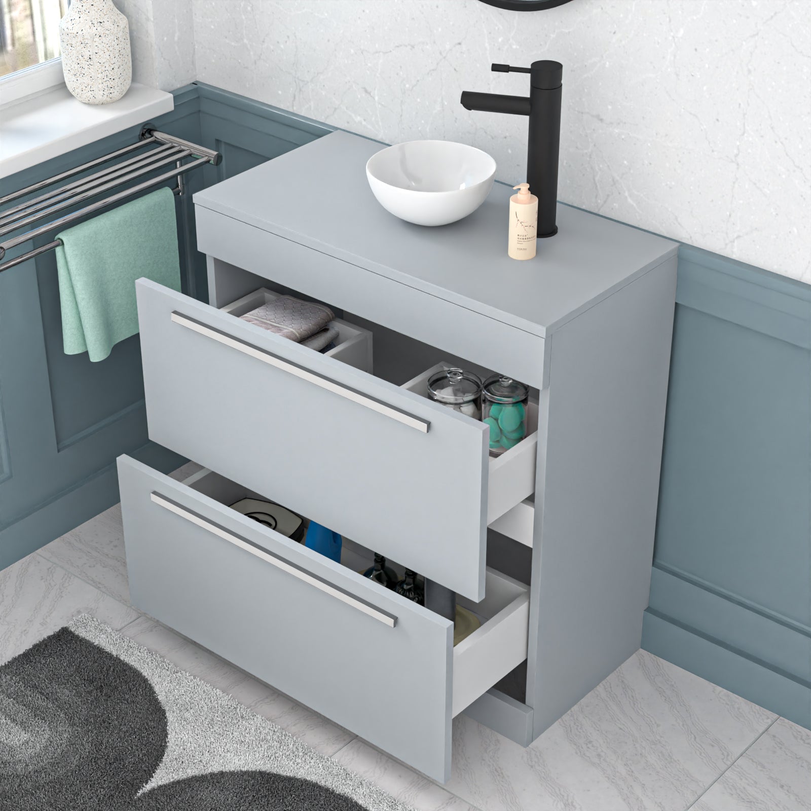 Nanuya Matte Grey 800mm Vanity Cabinet & Modern Round Counter Top Basin Sink