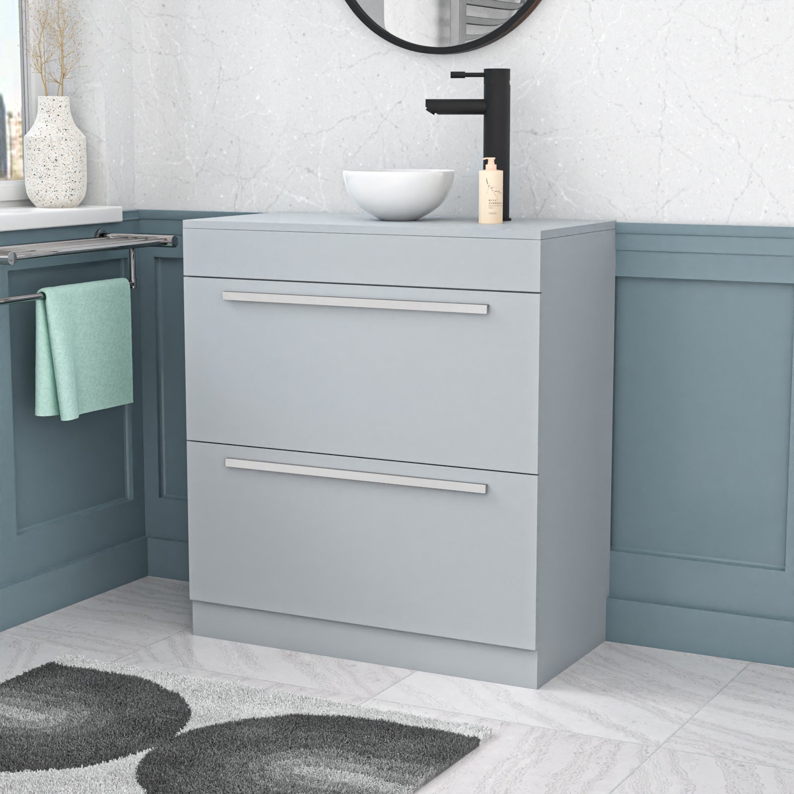 Nanuya Matte Grey 800mm Vanity Cabinet & Modern Round Counter Top Basin Sink