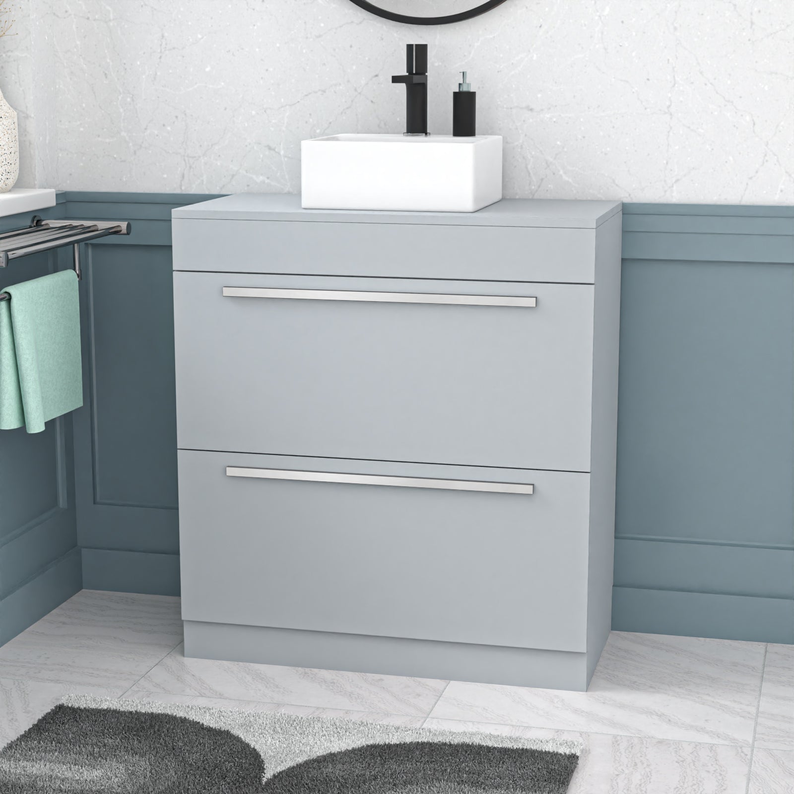 Nanuya 800mm Matte Grey Basin Vanity And Rectangle Counter Top Basin Sink Unit