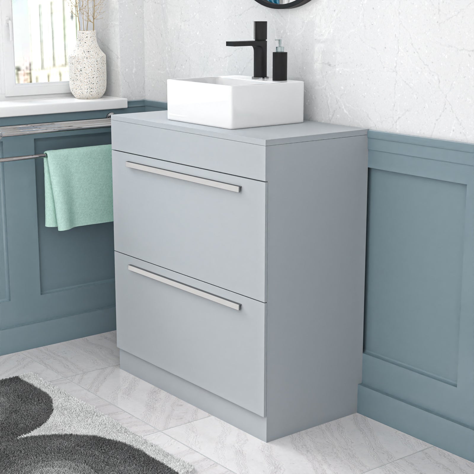 Nanuya 800mm Matte Grey Basin Vanity And Rectangle Counter Top Basin Sink Unit