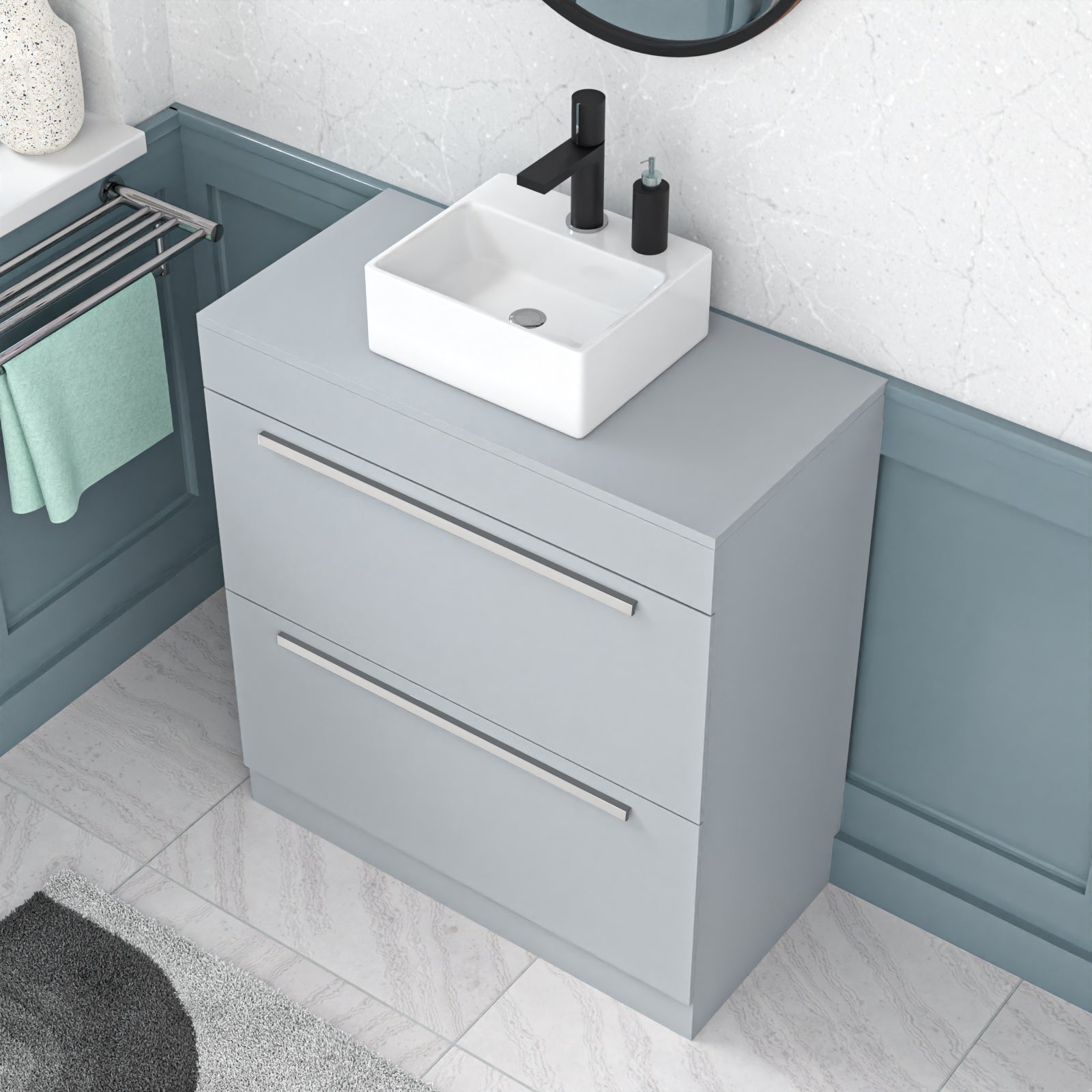 Nanuya 800mm Matte Grey Basin Vanity And Rectangle Counter Top Basin Sink Unit
