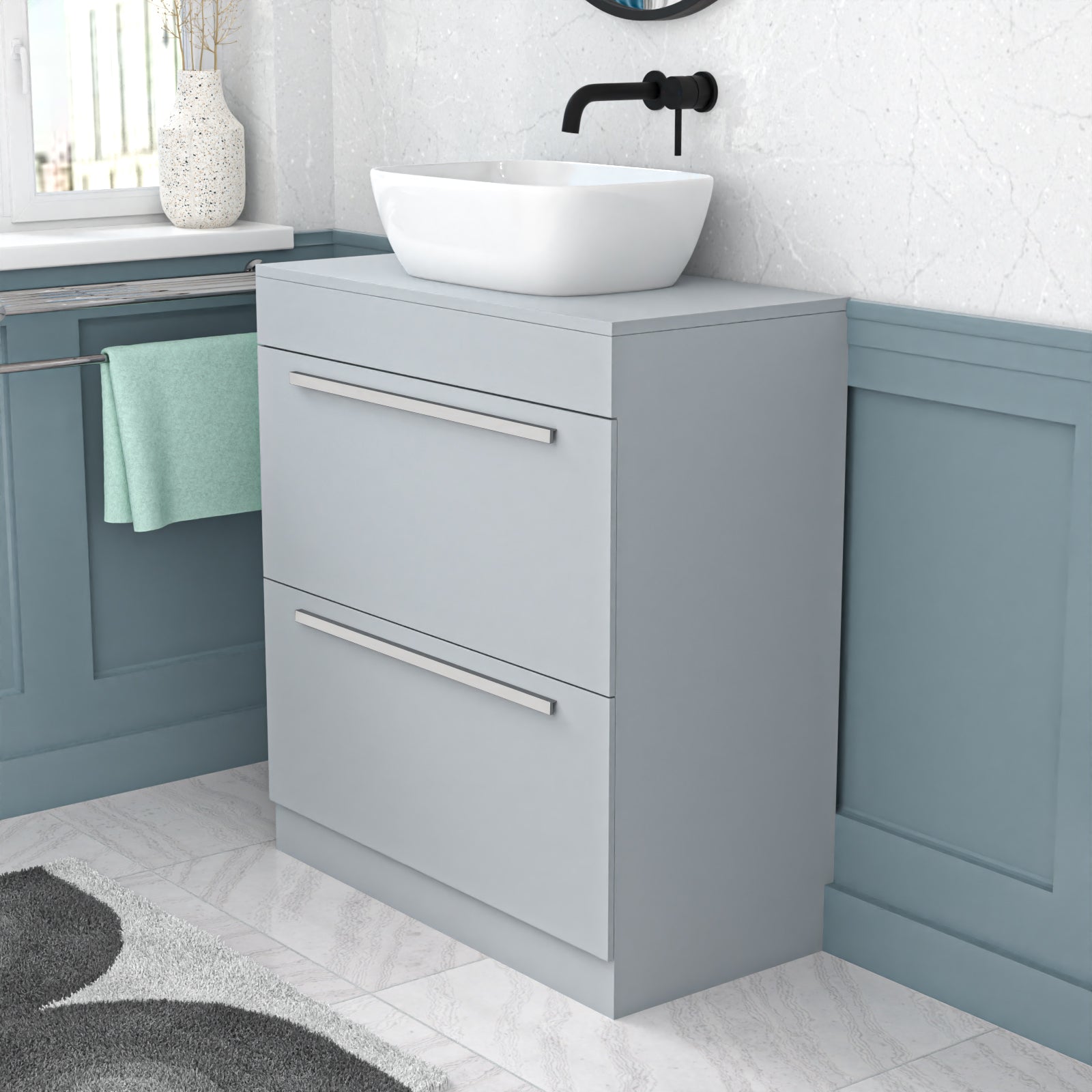 Nanuya 800mm Matte Grey Basin Vanity And Rounded Rectangle Basin Sink Unit
