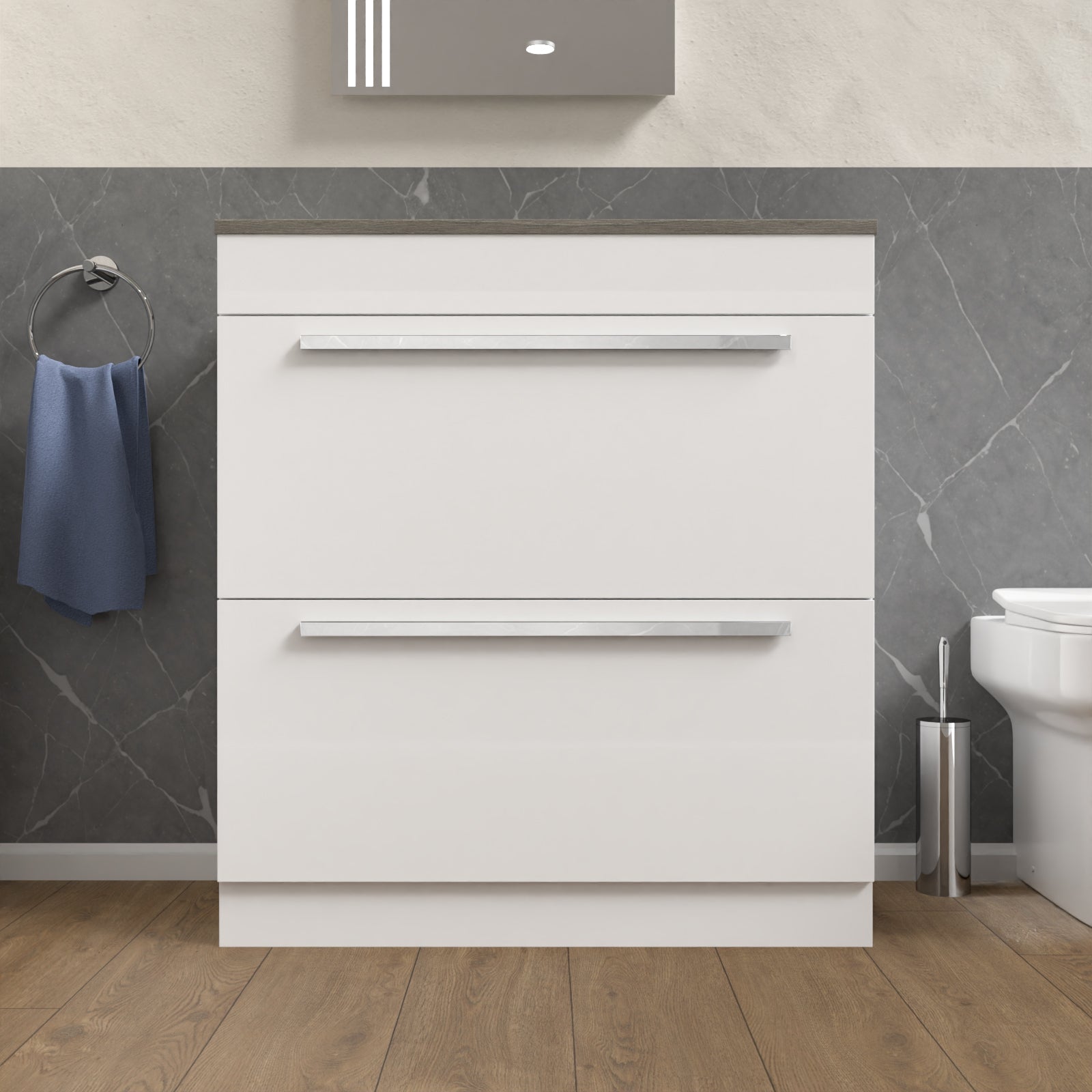 Nanuya 800mm White Vanity Unit Cabinet With Oak Worktop