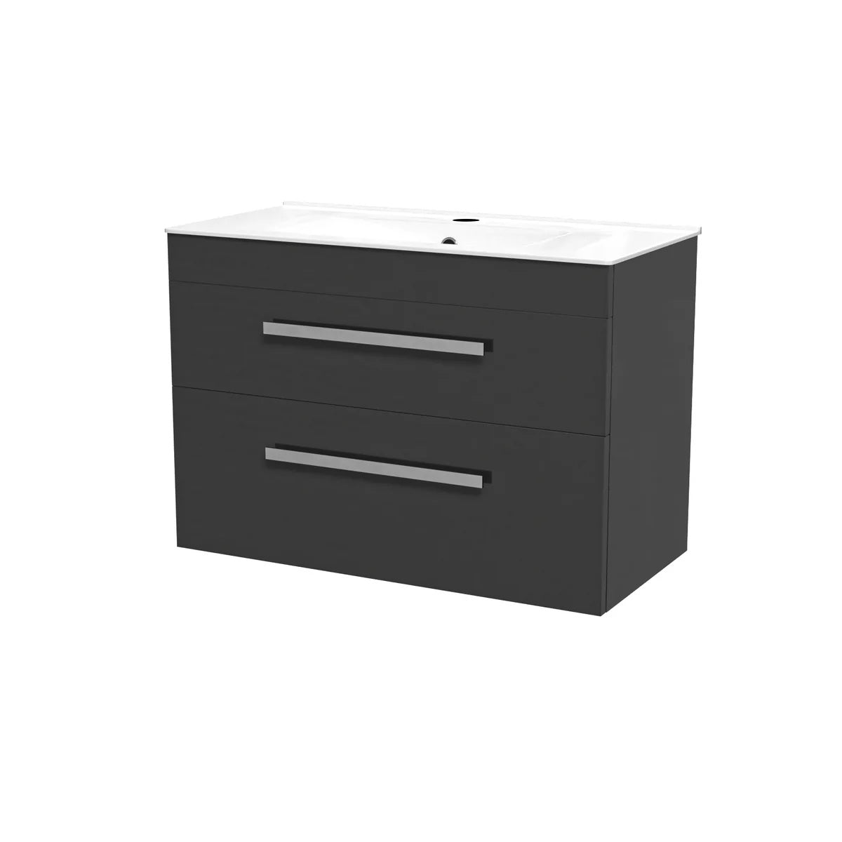 800mm Anthracite Wall Hung Cabinet 2 Drawer with Slim Ceramic Basin