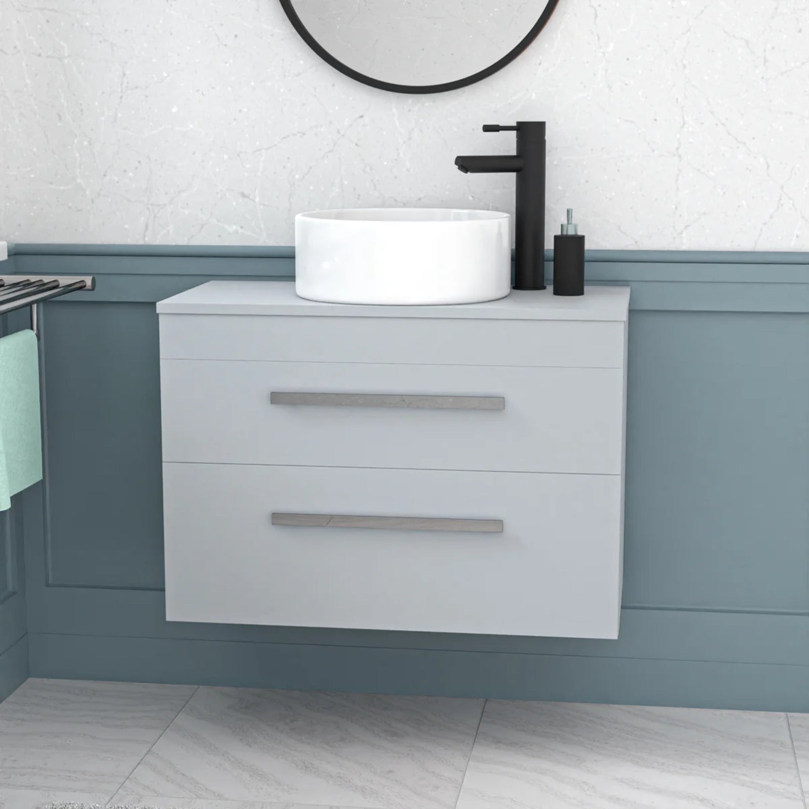 Wall Hung Matte Grey 800mm Drawers Cabinet With Basin and Worktop
