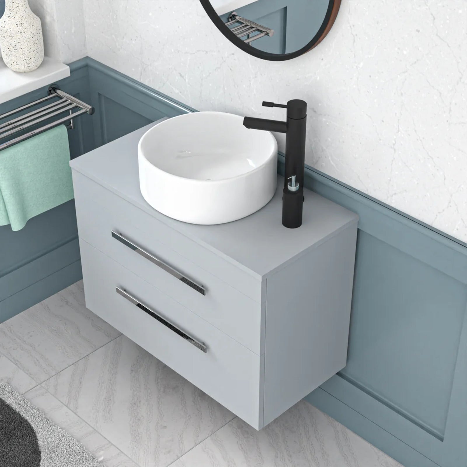 Wall Hung Matte Grey 800mm Drawers Cabinet With Basin and Worktop