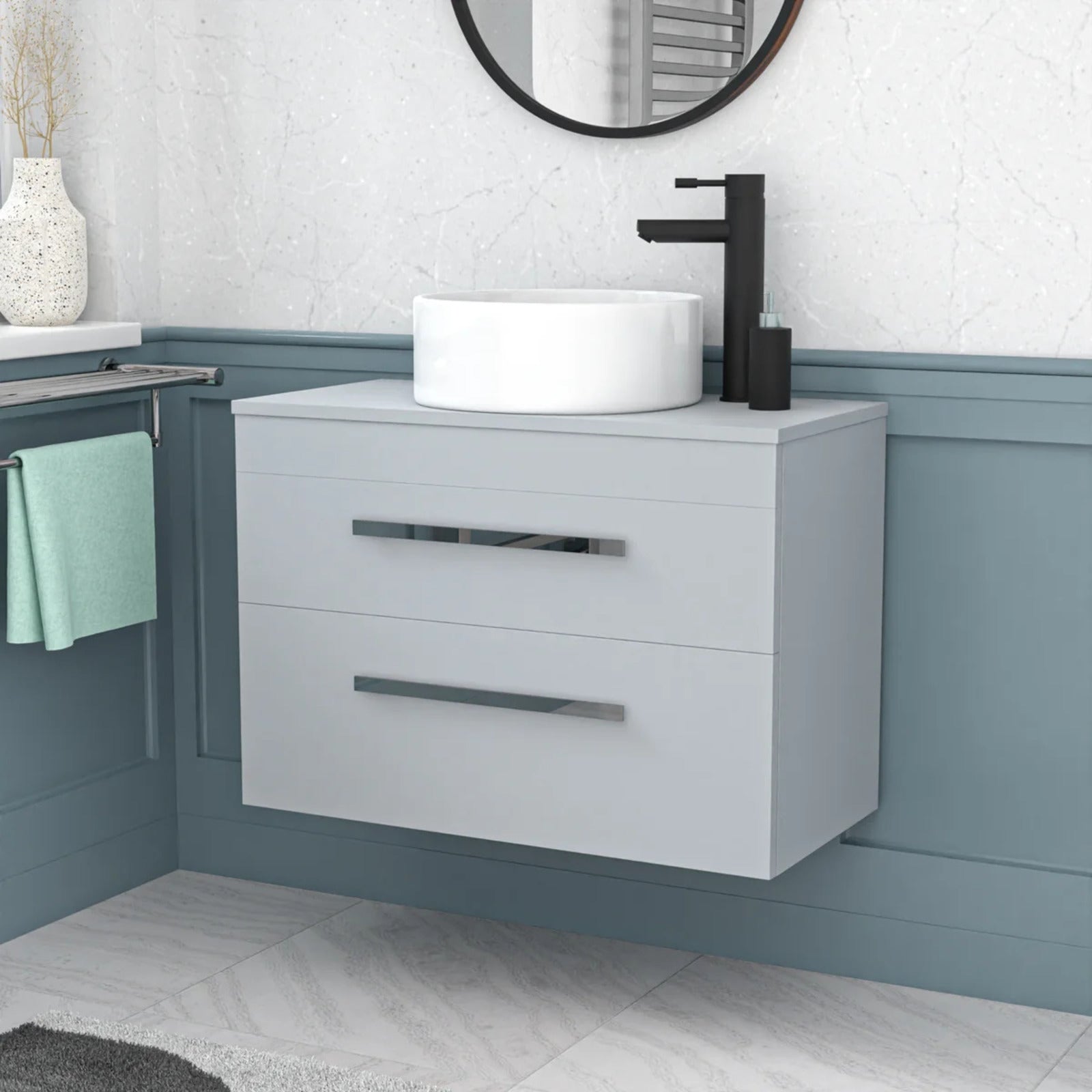 Wall Hung Matte Grey 800mm Drawers Cabinet With Basin and Worktop