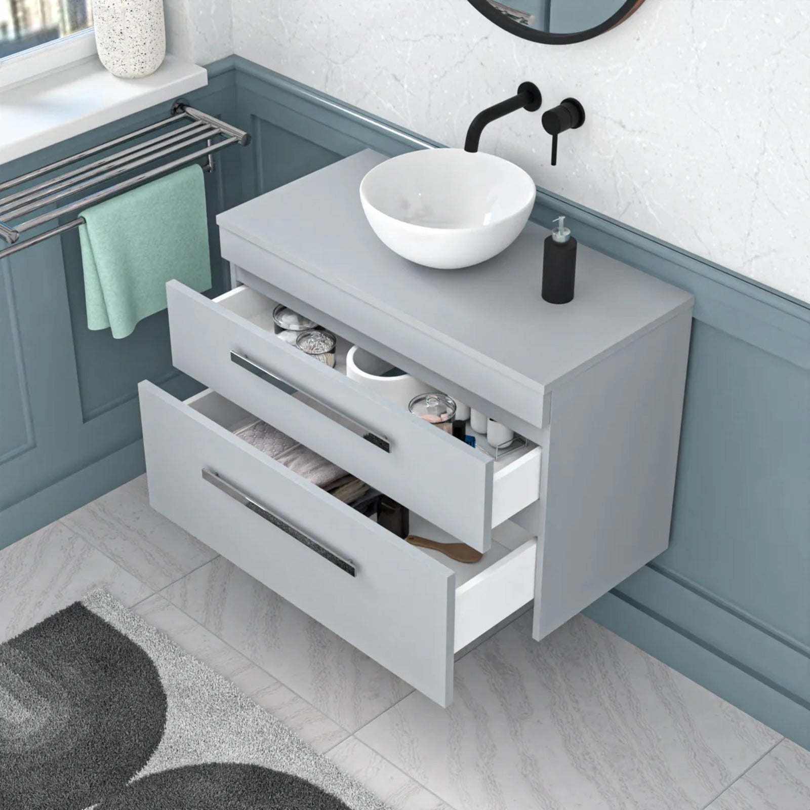 Wall Hung 800mm Matte Grey Vanity With Basin and Matte Grey Worktop