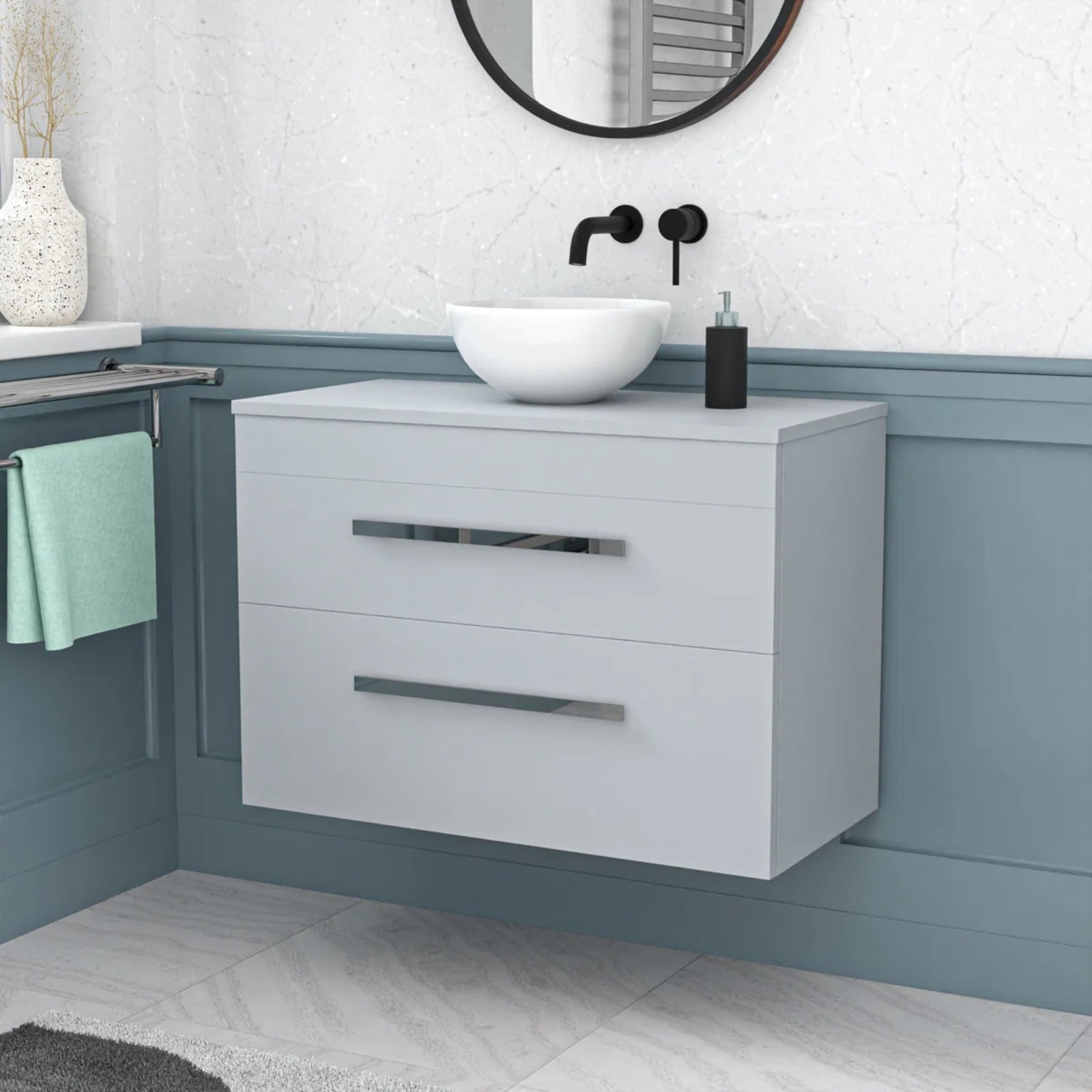 Wall Hung 800mm Matte Grey Vanity With Basin and Matte Grey Worktop