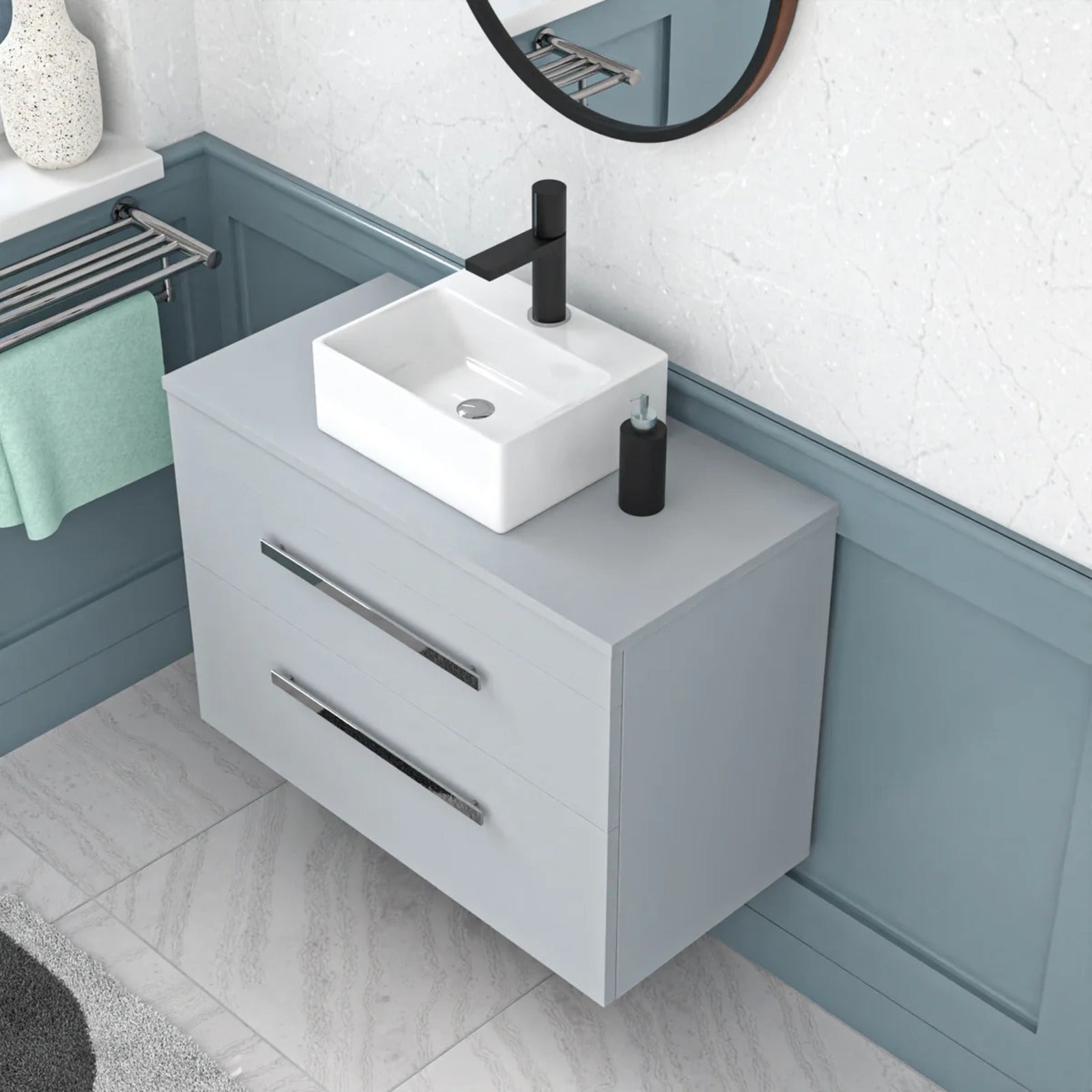 Wall Hung 800mm Matte Grey Cabinet With Basin and Matte Grey Worktop