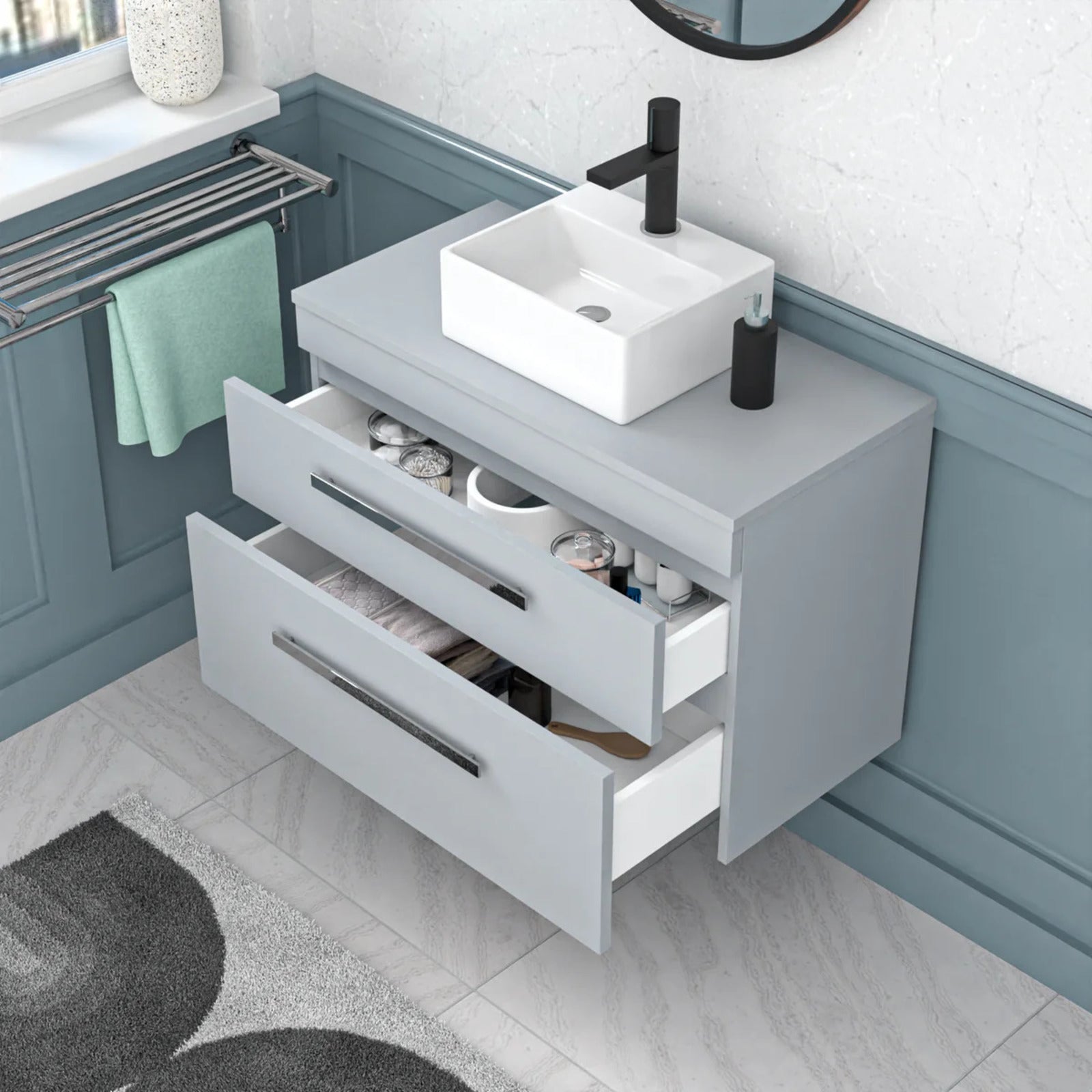 Wall Hung 800mm Matte Grey Cabinet With Basin and Matte Grey Worktop