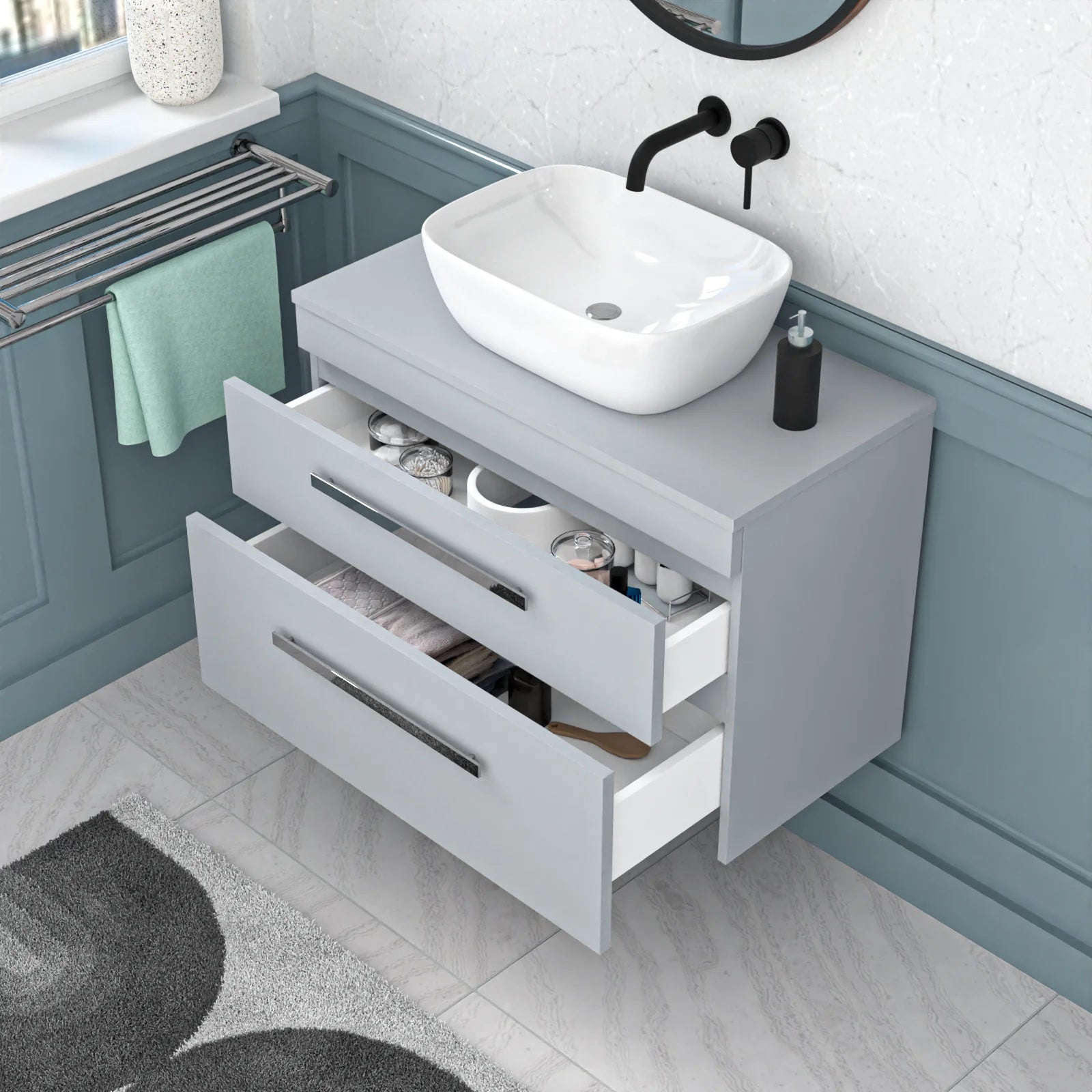 Wall Hung 800mm Matte Grey Drawers Vanity With Basin and Worktop