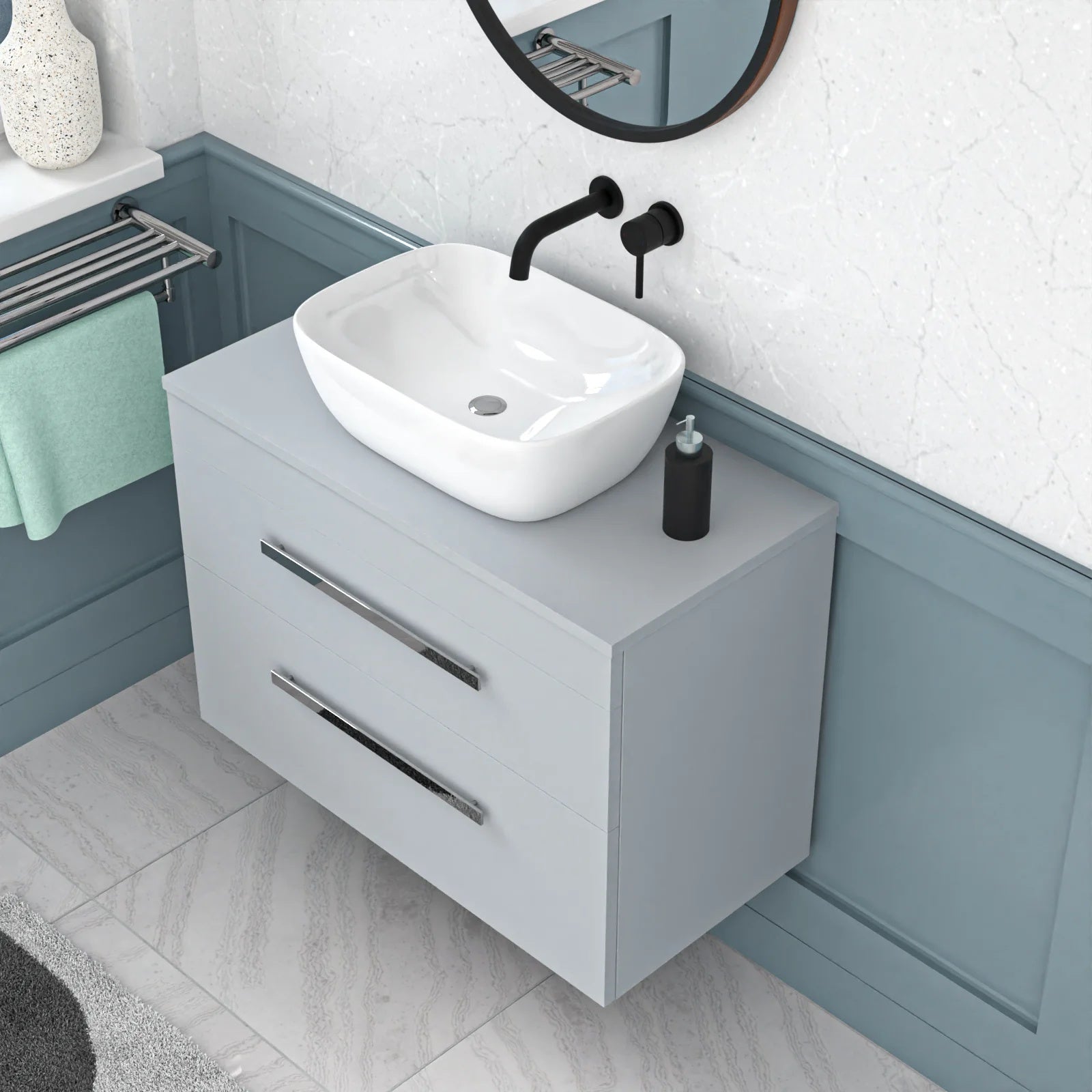 Wall Hung 800mm Matte Grey Drawers Vanity With Basin and Worktop