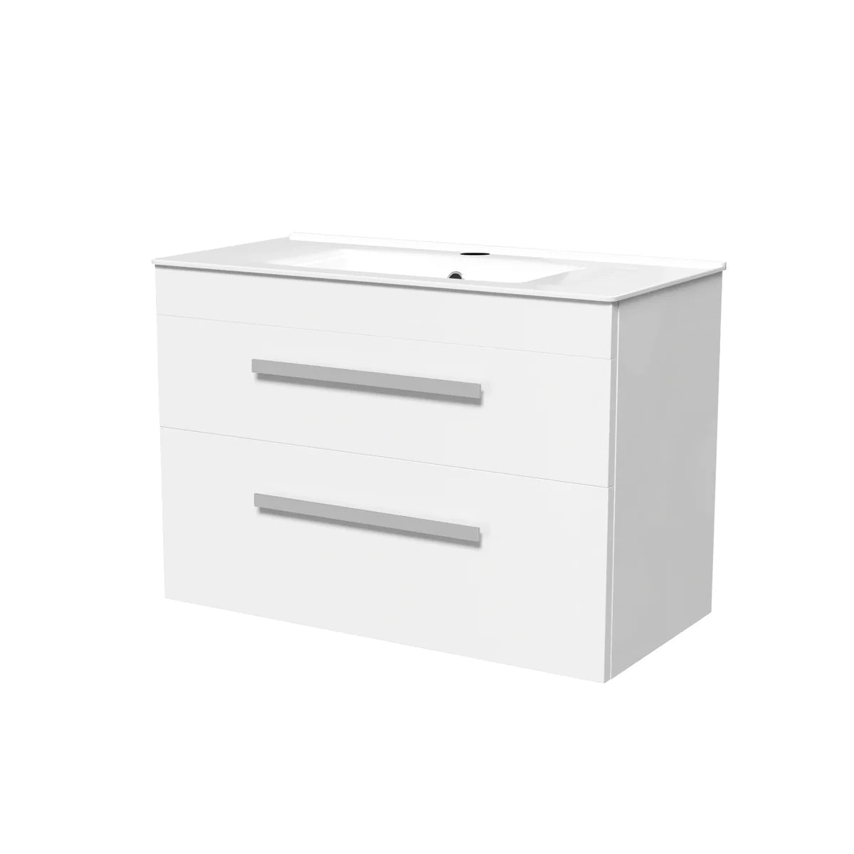Nanuya 800mm White Wall Hung 2 Drawers Slim Basin Vanity Unit